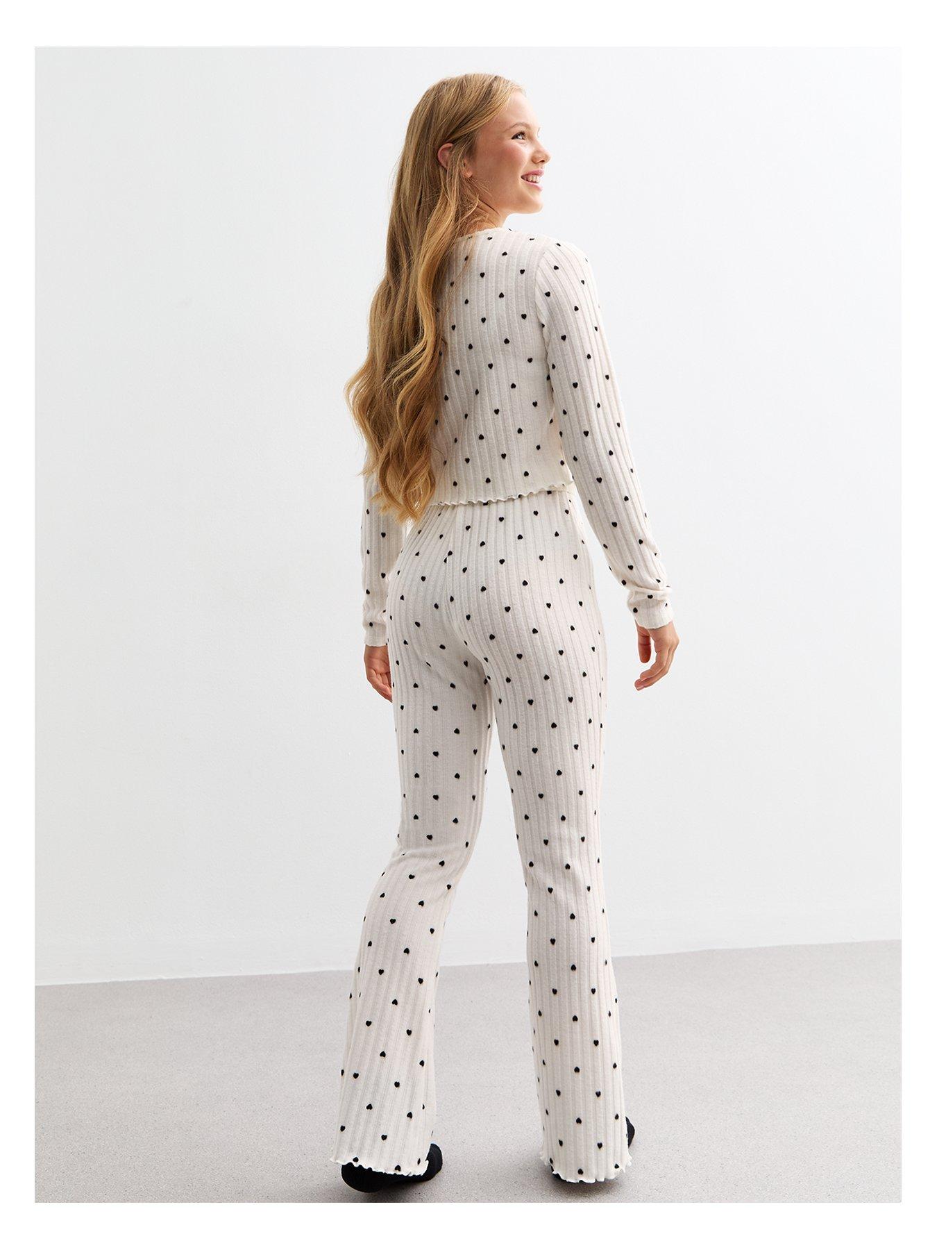 new-look-915-girls-white-heart-print-ribbed-jersey-pyjama-setback