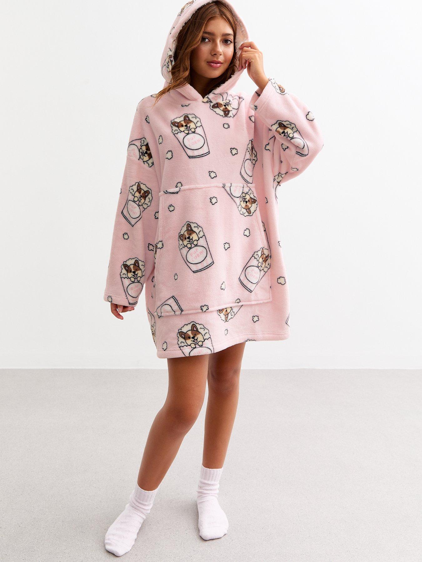 new-look-915-girls-pink-pupcorn-oversized-blanket-hoodie