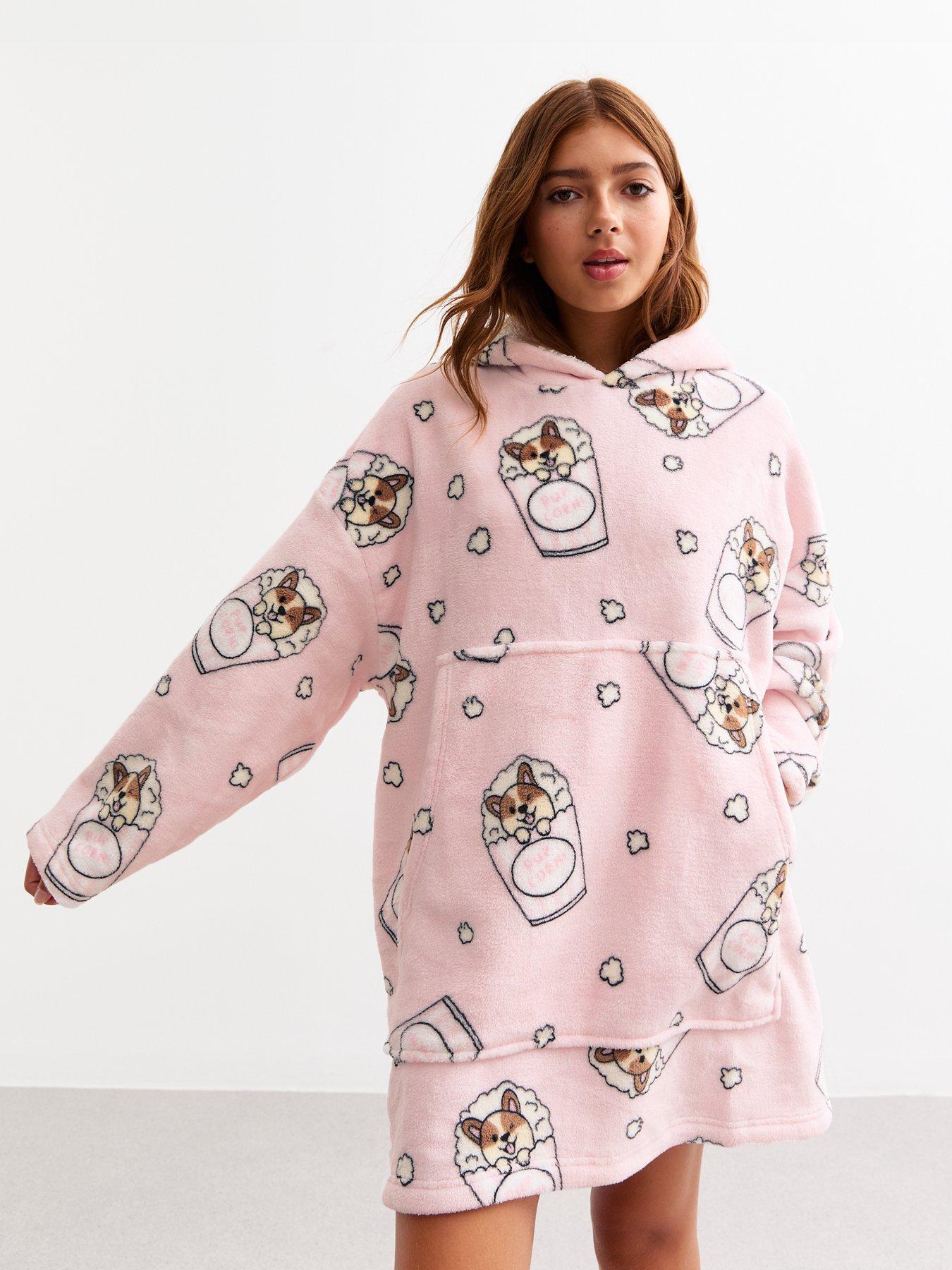 new-look-915-girls-pink-pupcorn-oversized-blanket-hoodiedetail