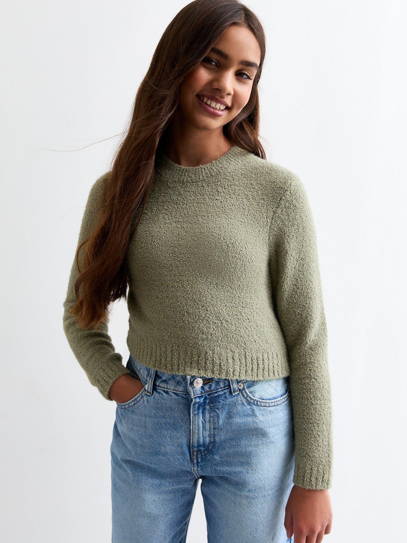 new-look-915-girls-olive-teddy-cropped-jumper