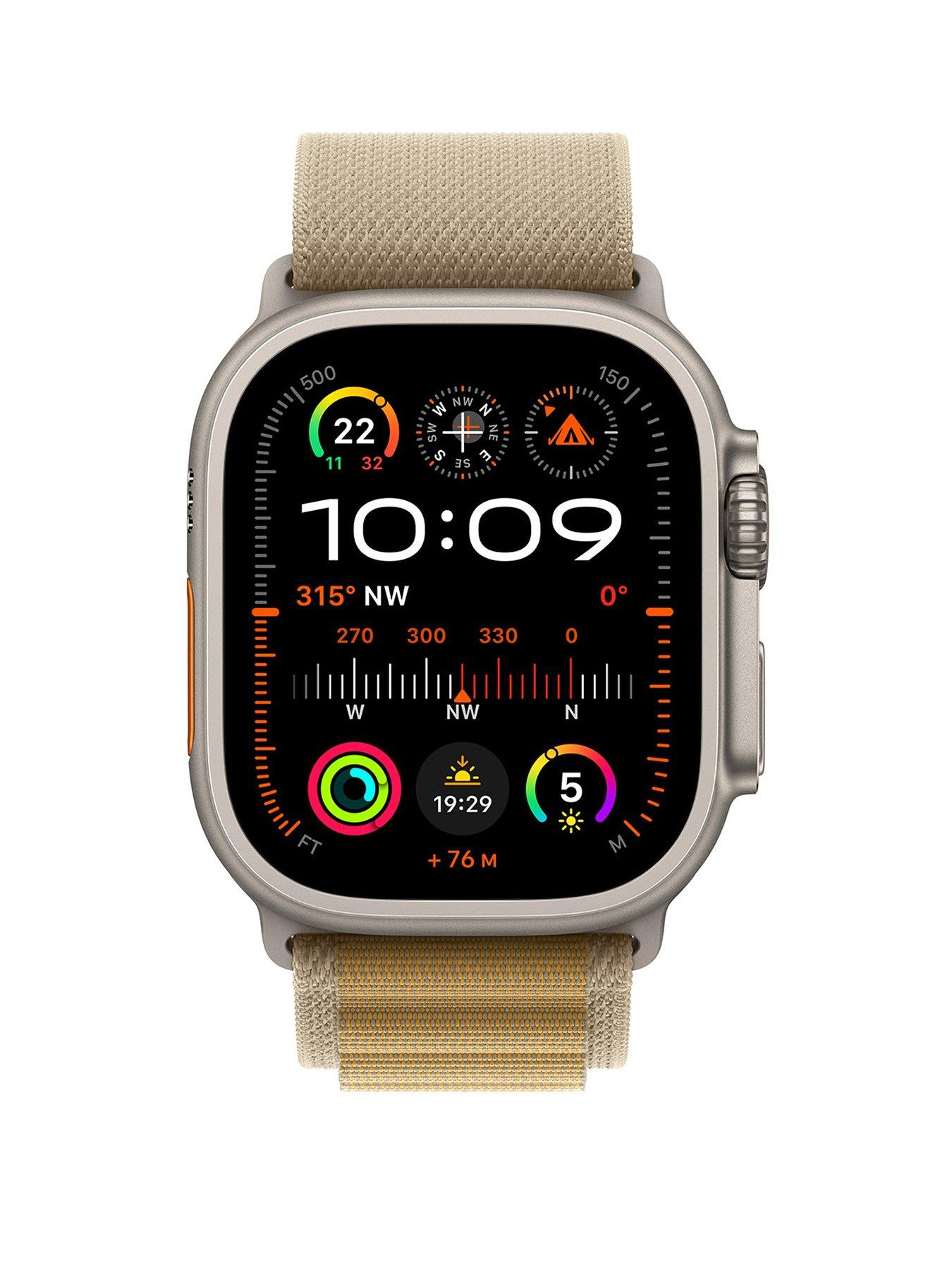 Image 2 of 7 of Apple Watch Ultra 2 (GPS + Cellular, 2024),&nbsp;49mm Natural Titanium Case with Tan Alpine Loop - Medium