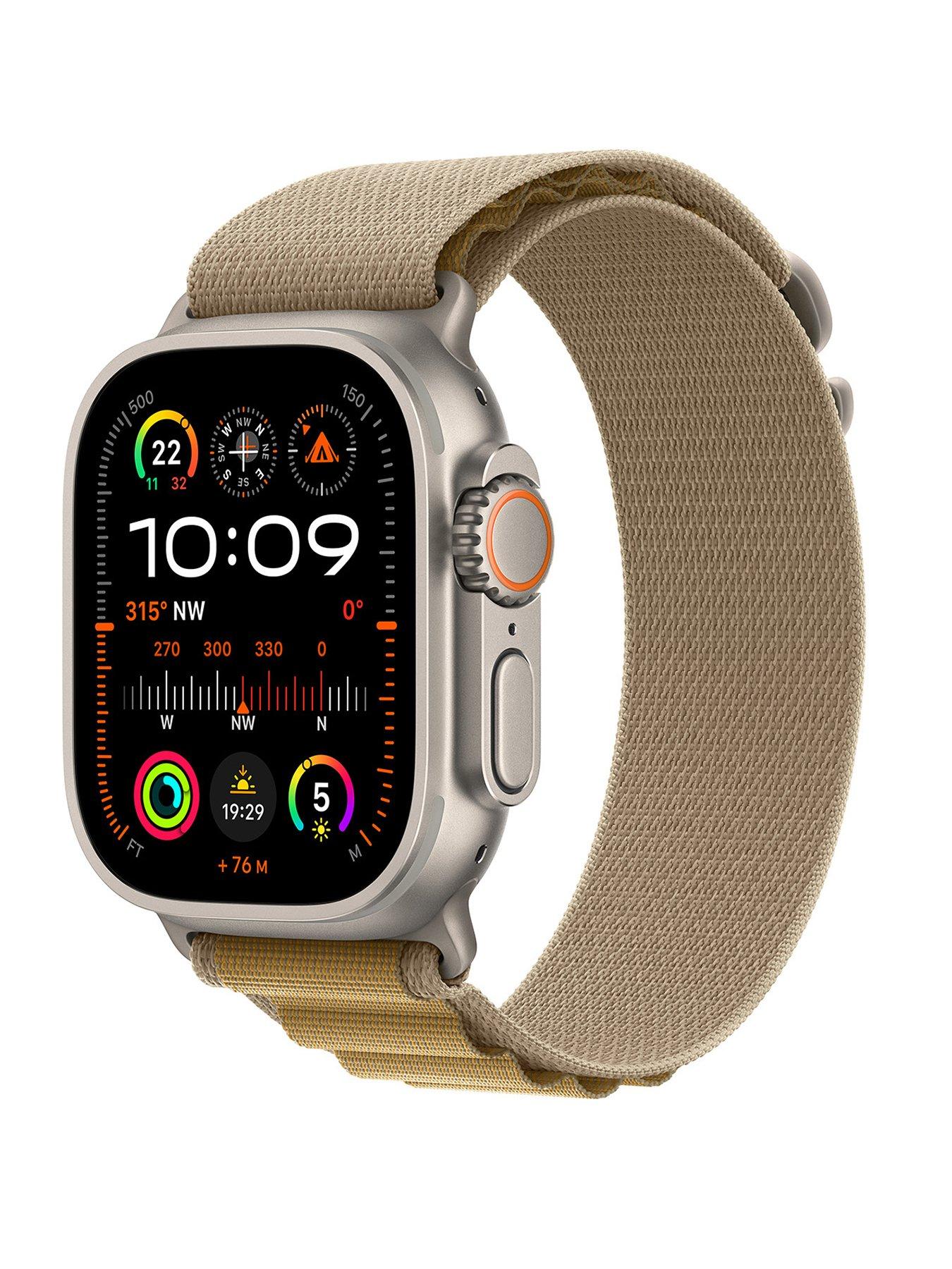 Image 1 of 7 of Apple Watch Ultra 2 (GPS + Cellular, 2024), 49mm Natural Titanium Case with Tan Alpine Loop - Large