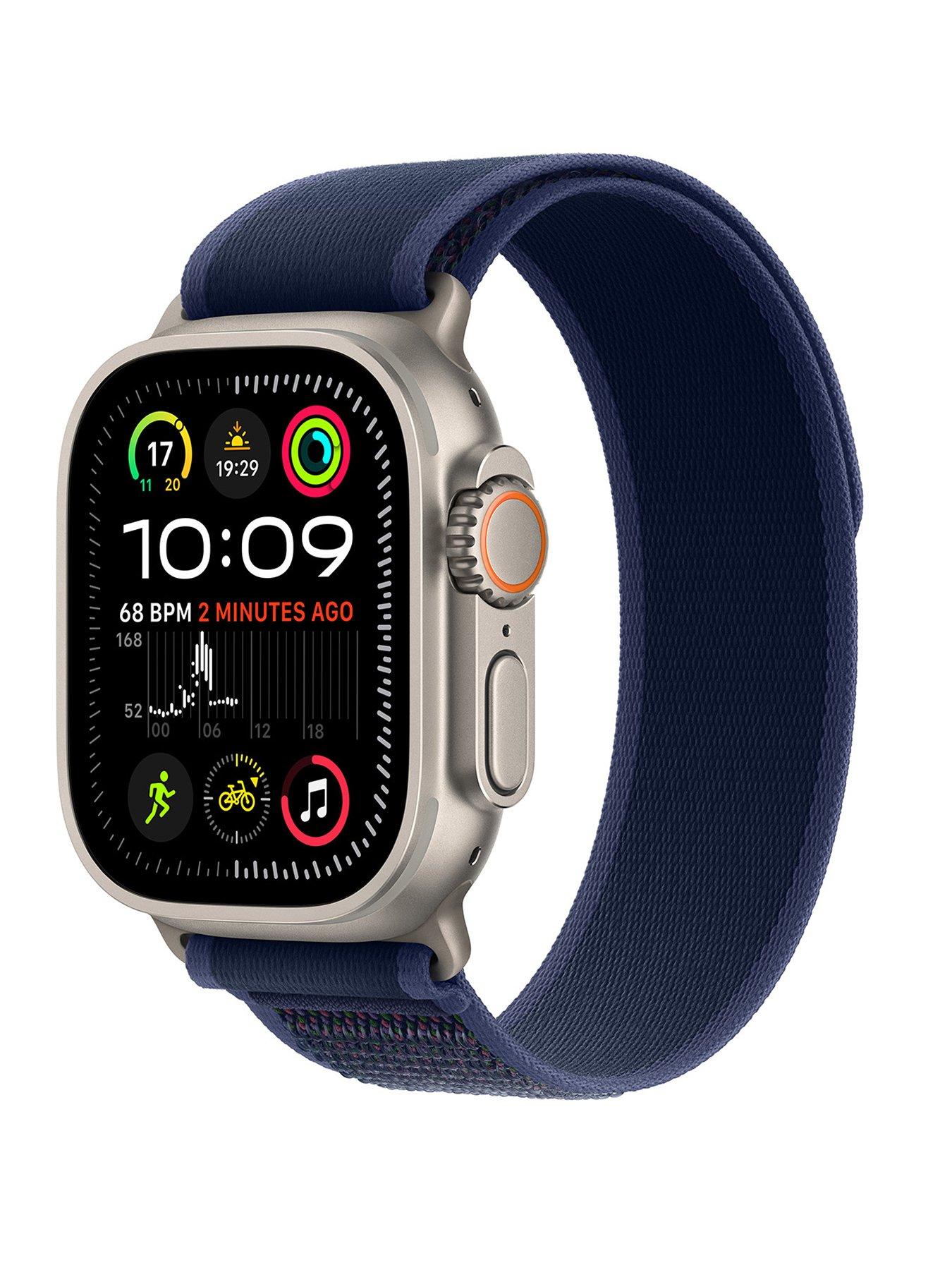 Image 1 of 7 of Apple Watch Ultra 2 (GPS + Cellular, 2024), 49mm Natural Titanium Case with Blue Trail Loop - S/M
