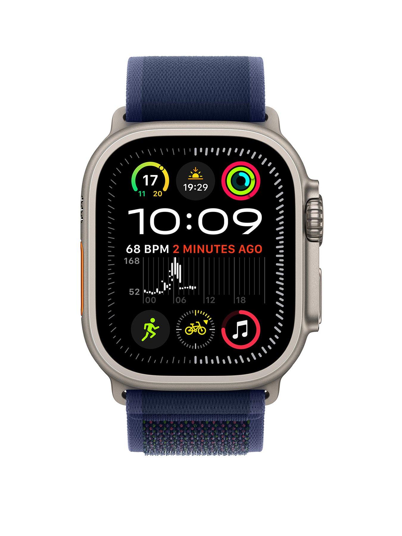 Image 2 of 7 of Apple Watch Ultra 2 (GPS + Cellular, 2024), 49mm Natural Titanium Case with Blue Trail Loop - S/M