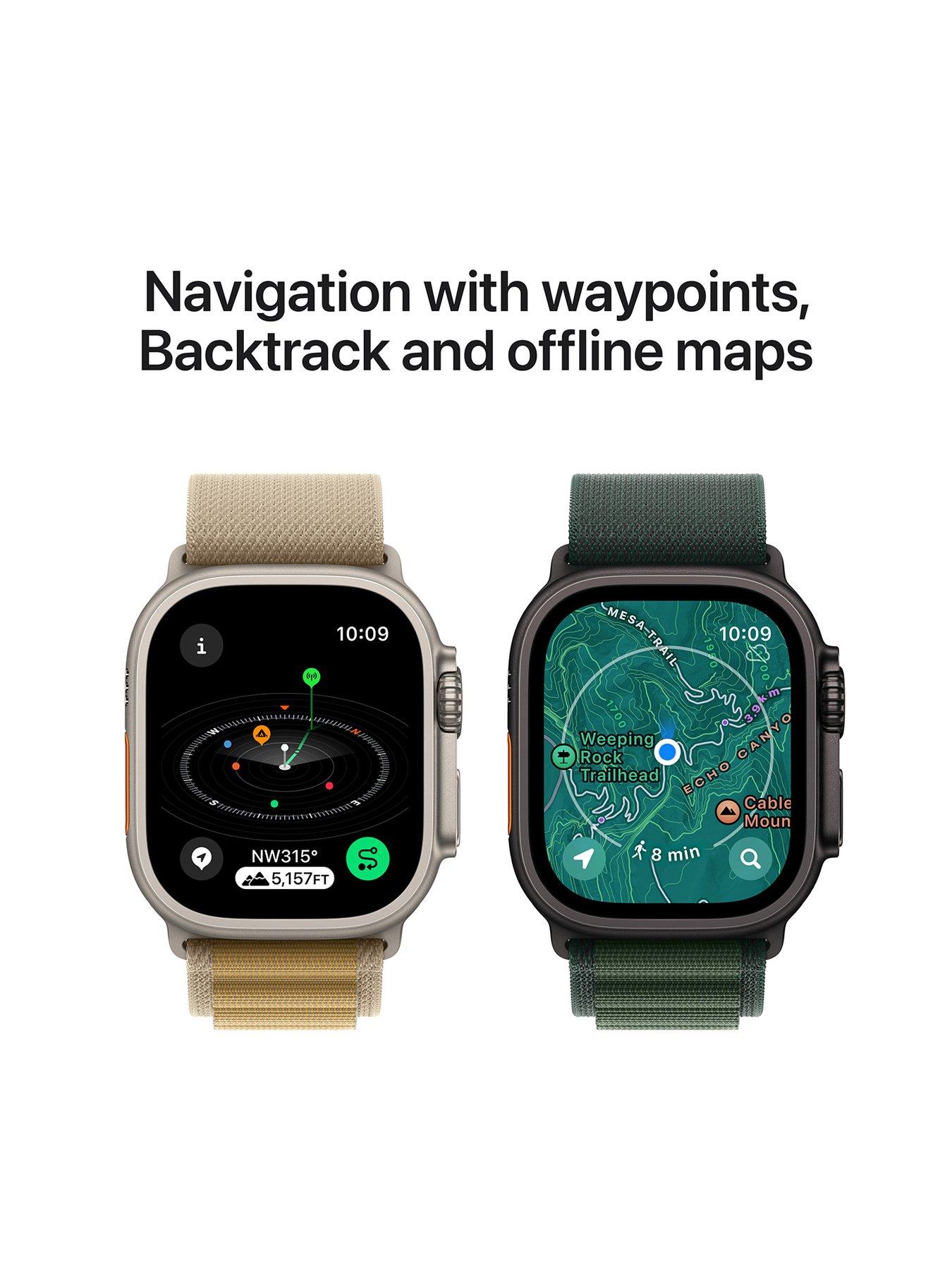 Image 6 of 7 of Apple Watch Ultra 2 (GPS + Cellular, 2024), 49mm Natural Titanium Case with Blue Trail Loop - S/M