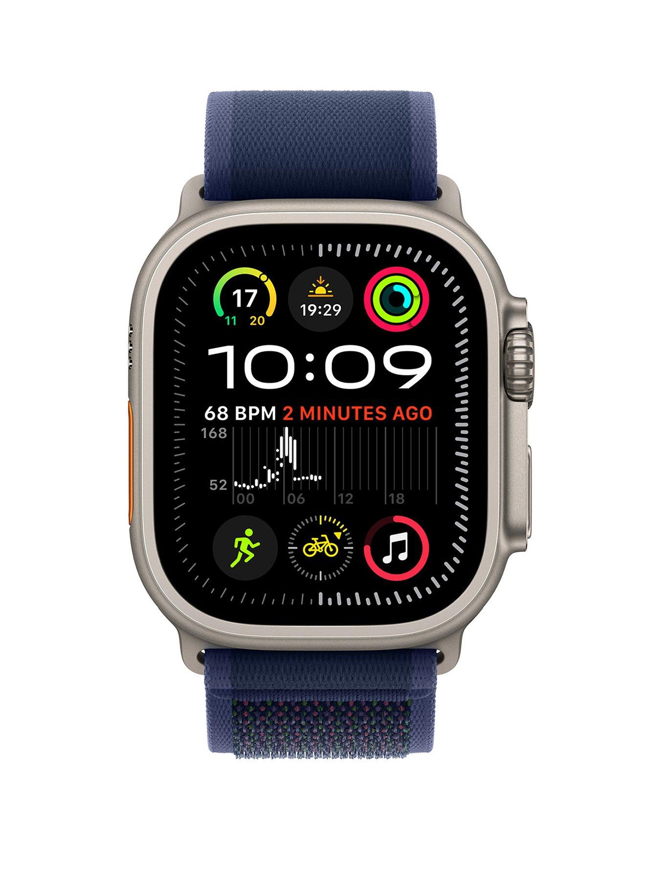 Image 2 of 7 of Apple Watch Ultra 2 (GPS + Cellular, 2024), 49mm Natural Titanium Case with Blue Trail Loop - M/L