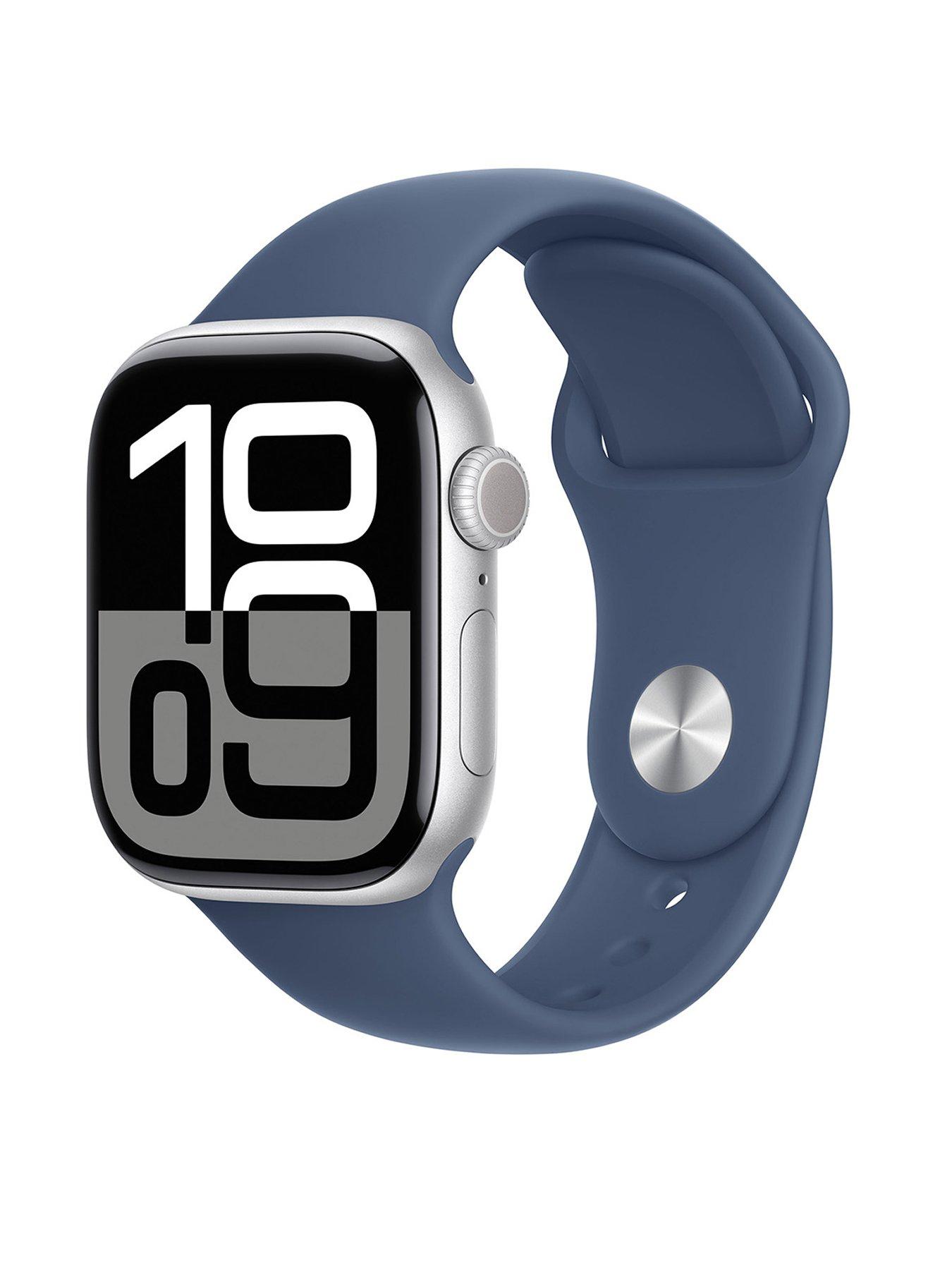 Image 1 of 8 of Apple Watch Series 10 (GPS), 42mm Silver Aluminium Case with Denim Sport Band - M/L
