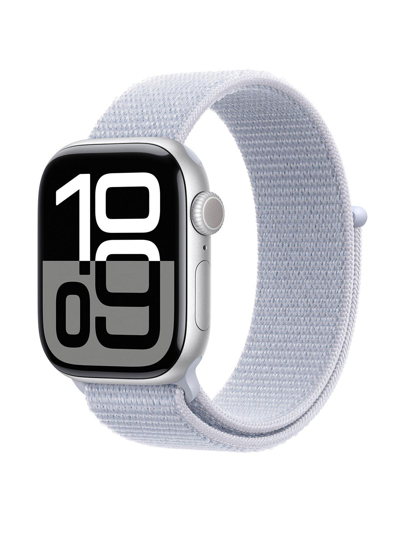 Image 1 of 8 of Apple Watch Series 10 (GPS), 42mm Silver Aluminium Case with Blue Cloud Sport Loop
