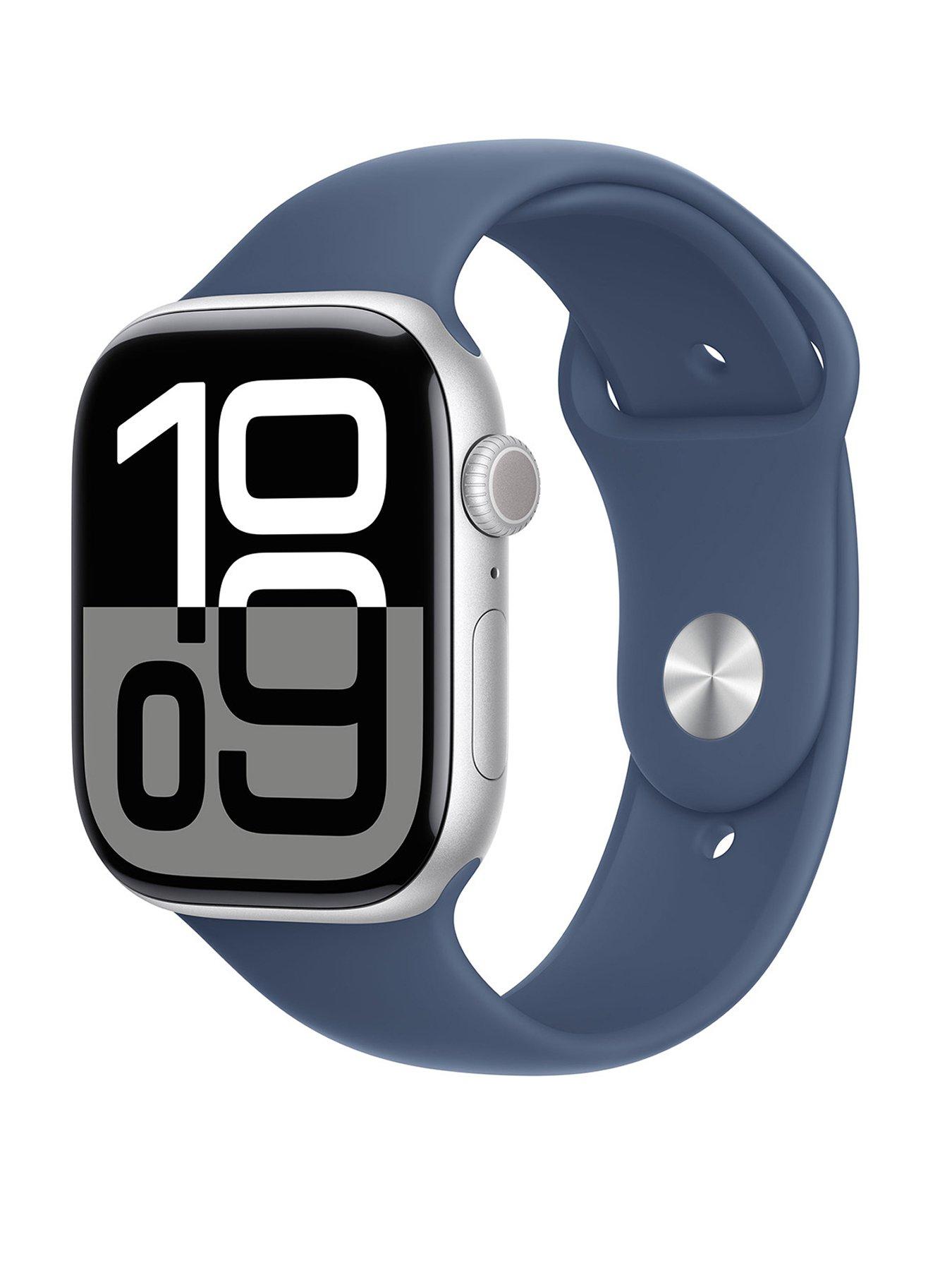 Image 1 of 8 of Apple Watch Series 10 (GPS) 46mm Silver Aluminium Case with Denim Sport Band - S/M