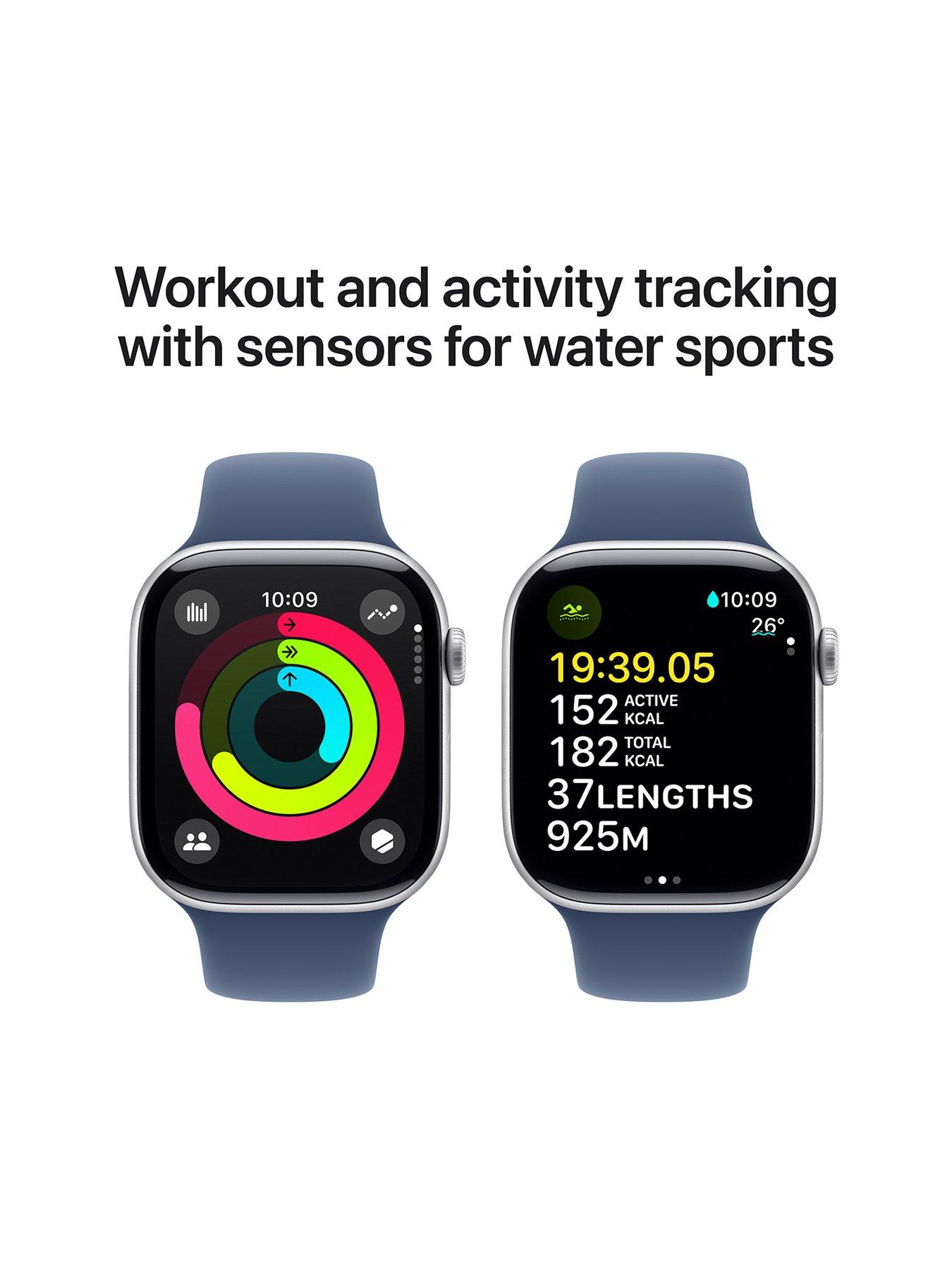 Image 4 of 8 of Apple Watch Series 10 (GPS + Cellular), 46mm Silver Aluminium Case with Denim Sport Band - S/M