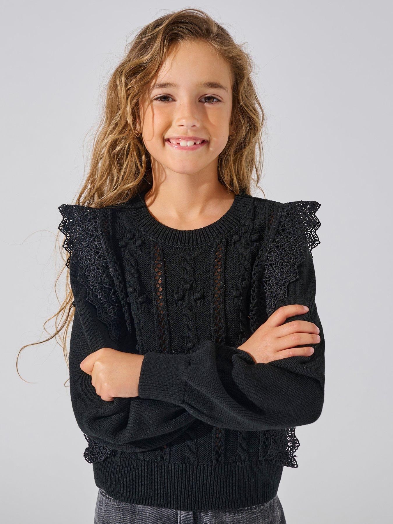 only-kids-girls-lace-frill-knitted-jumper-black