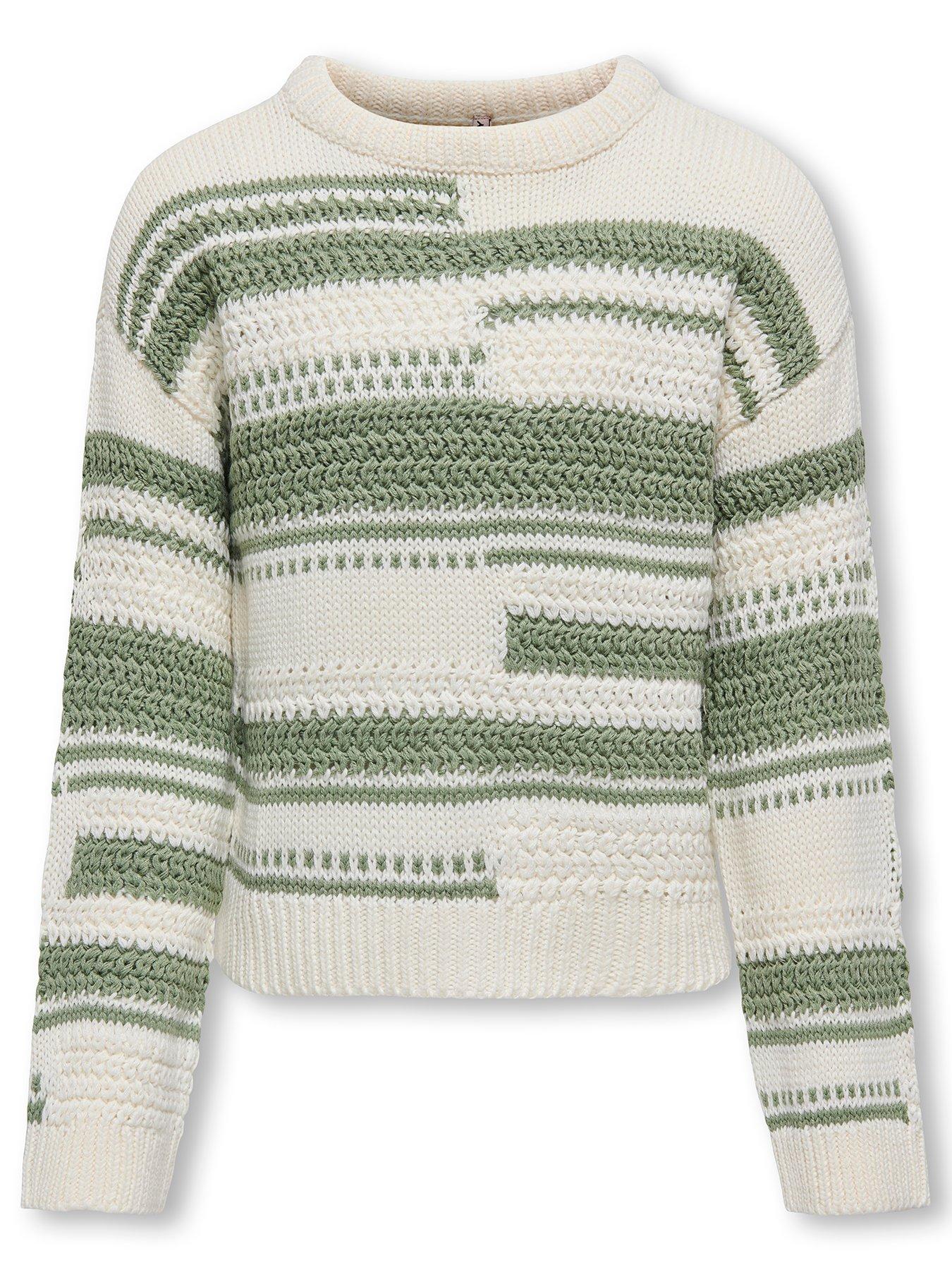 only-kids-girls-mixed-striped-knitted-jumper-hedge-green