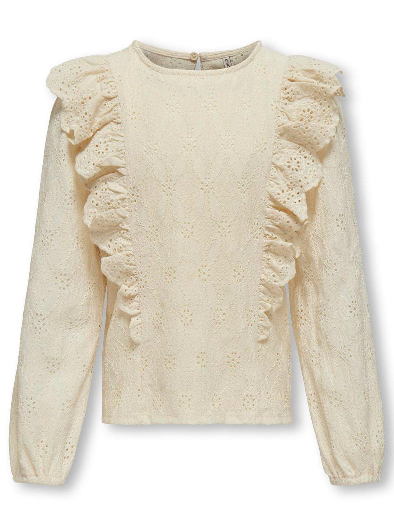 only-kids-girls-long-sleeve-broderie-anglais-blouse-ecru