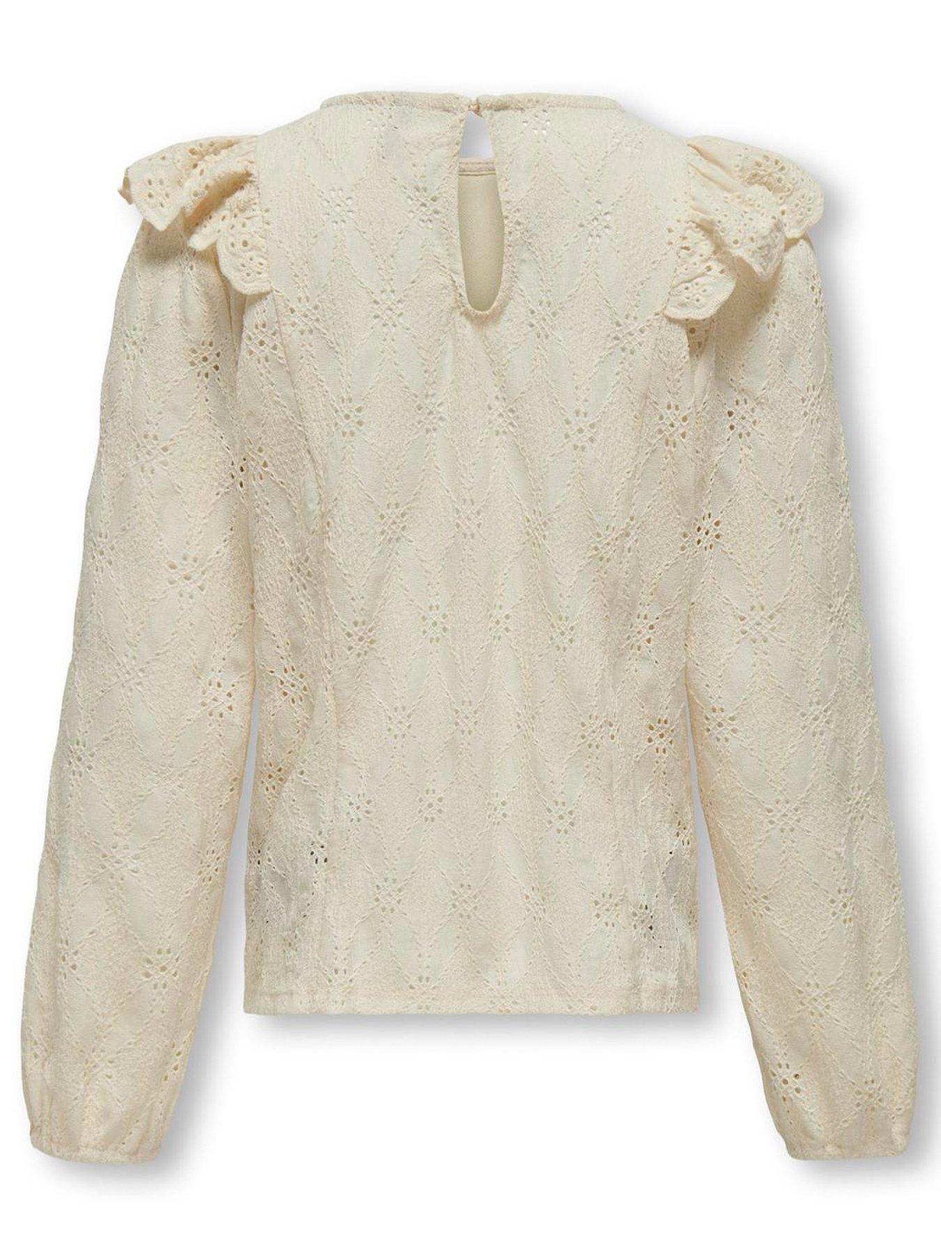 Image 2 of 2 of Only Kids Girls Long Sleeve Broderie Anglaise Blouse - Ecru