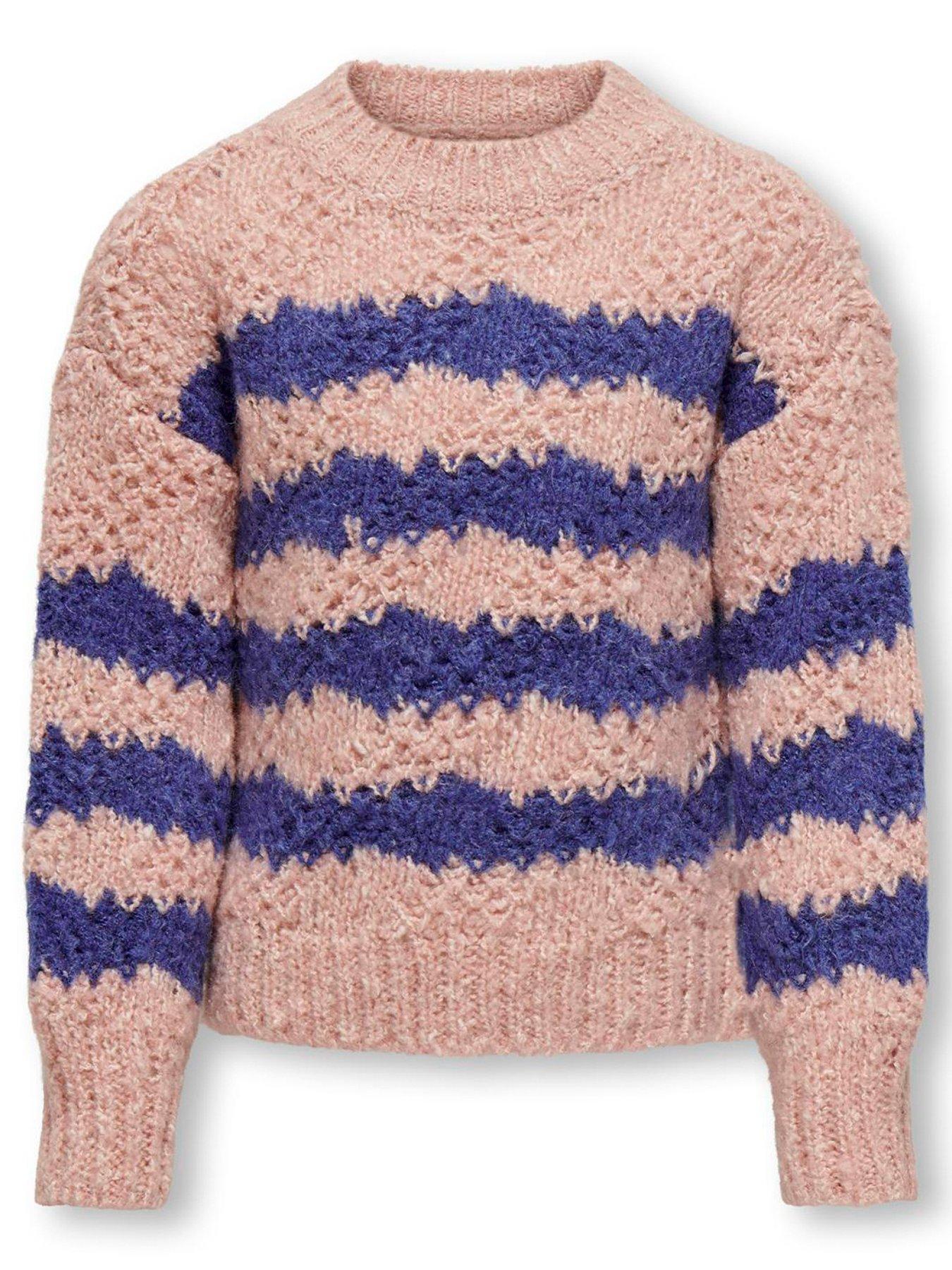 only-kids-girls-stripe-textured-knitted-jumper-silver-pinkfront