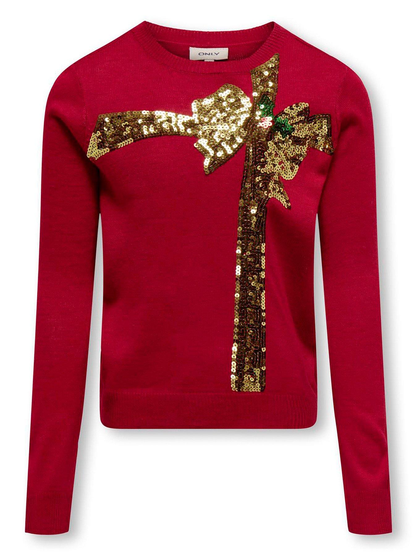 only-kids-girls-sequin-bow-christmas-jumper-chili-pepper