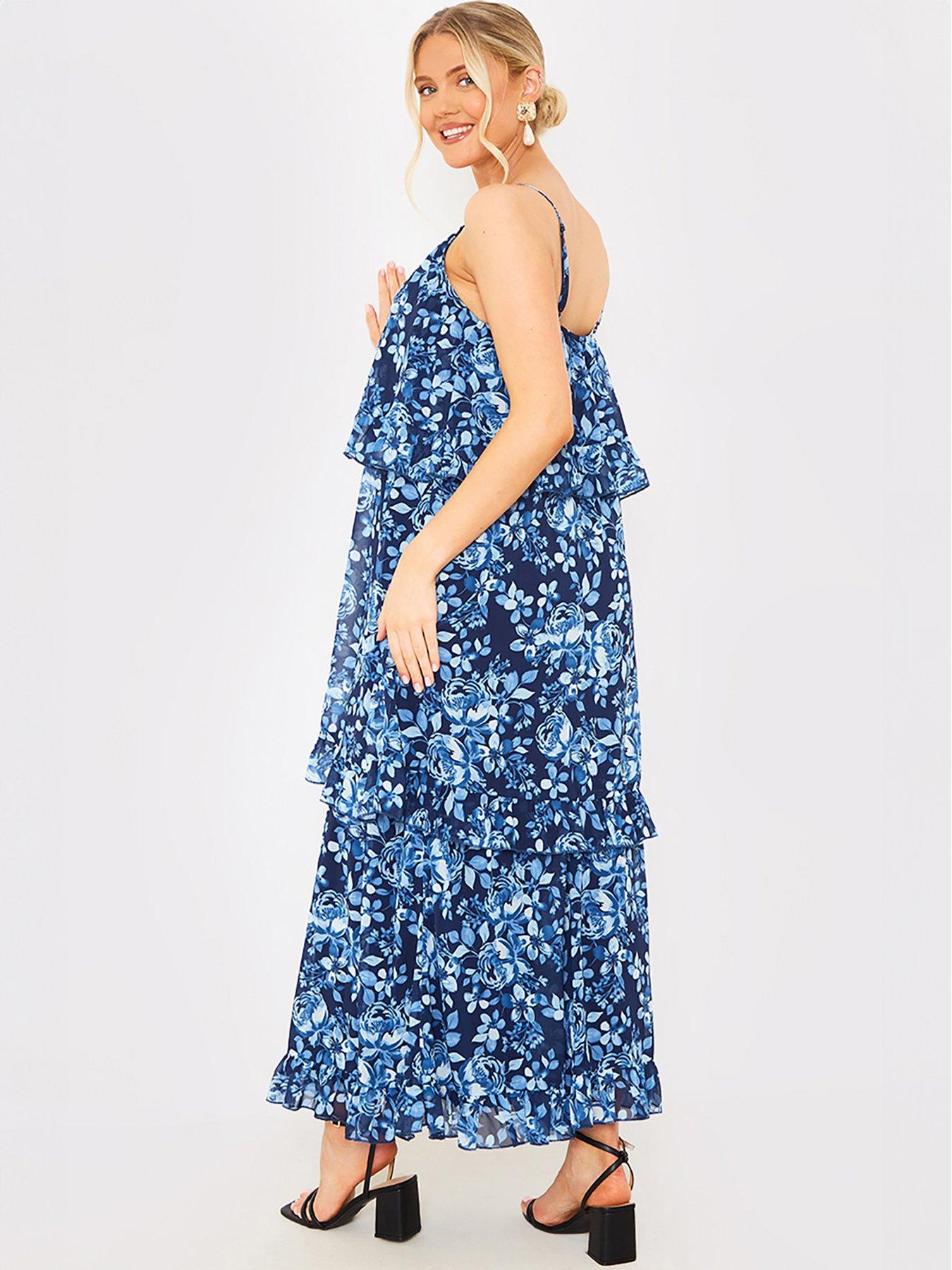 in-the-style-hannah-brown-blue-floral-tiered-frill-detail-midaxi-dressstillFront