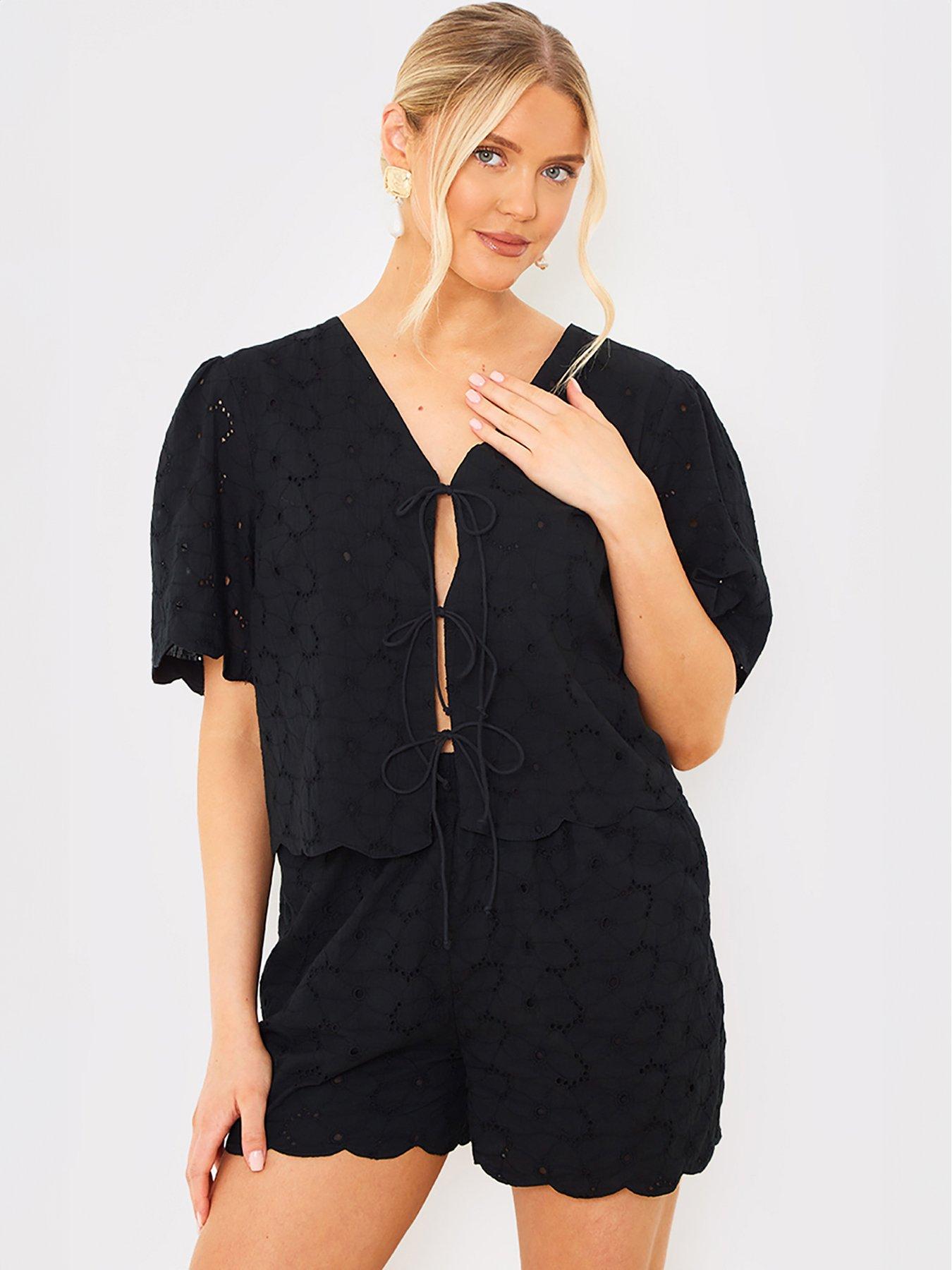 in-the-style-hannah-brown-lace-scallop-edge-detail-tie-front-blouse-blackoutfit