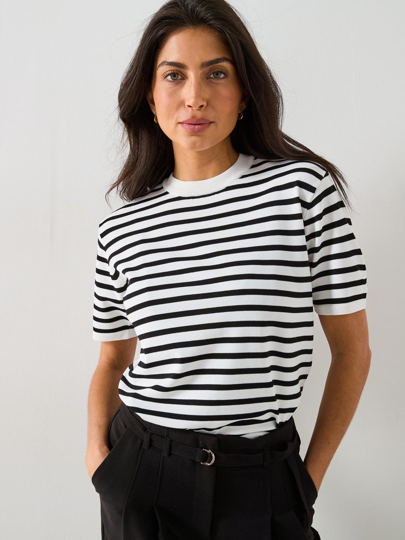 everyday-short-sleeve-stripe-knitted-t-shirt-black