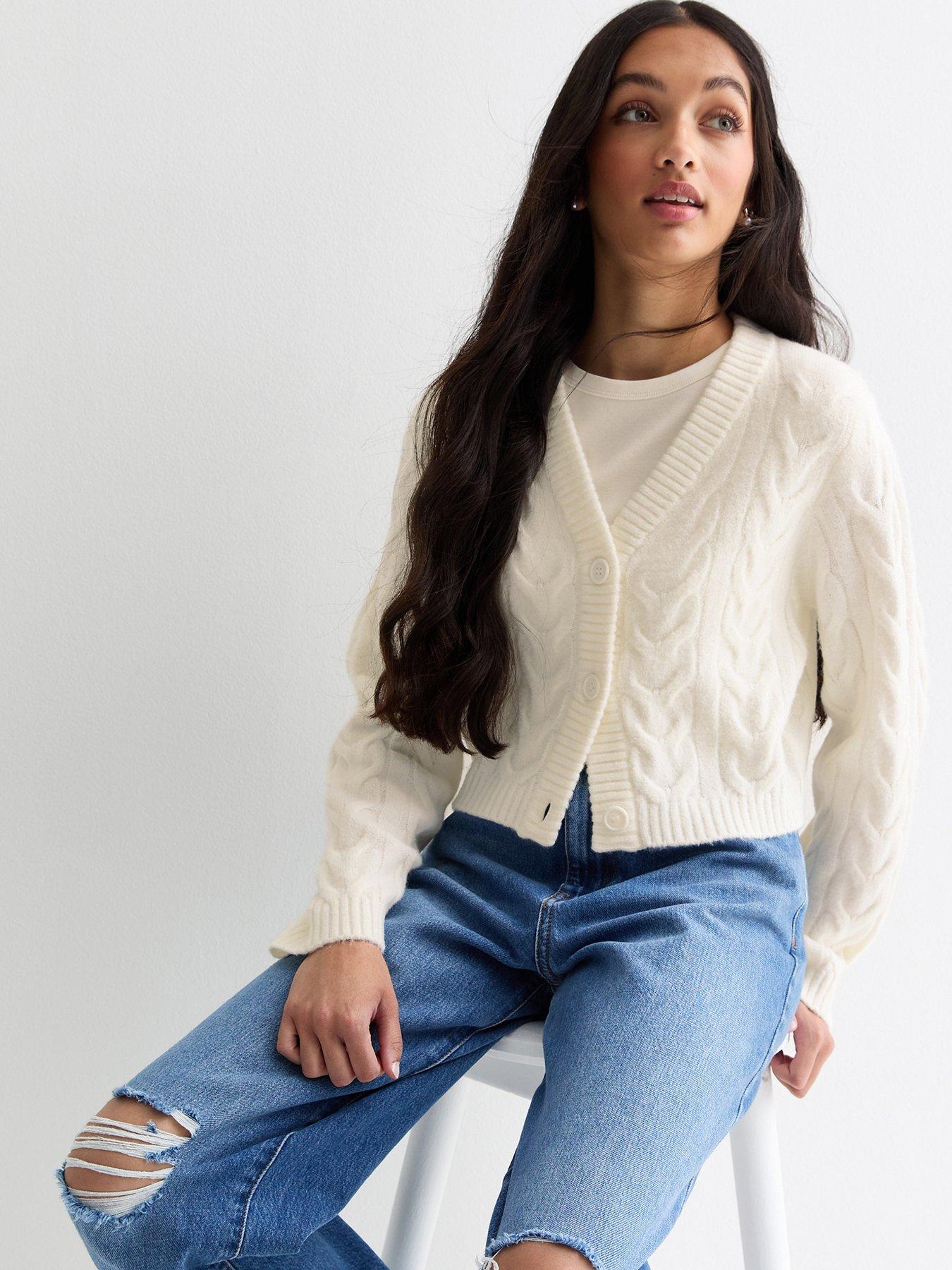 new-look-915-girls-cable-knit-button-up-cardigan-white