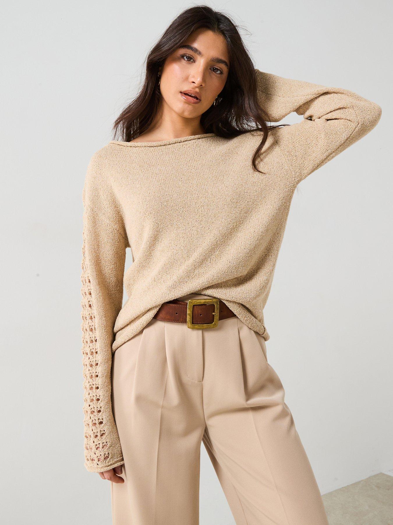 v-by-very-wide-neck-sleeve-detail-textured-jumper-beige