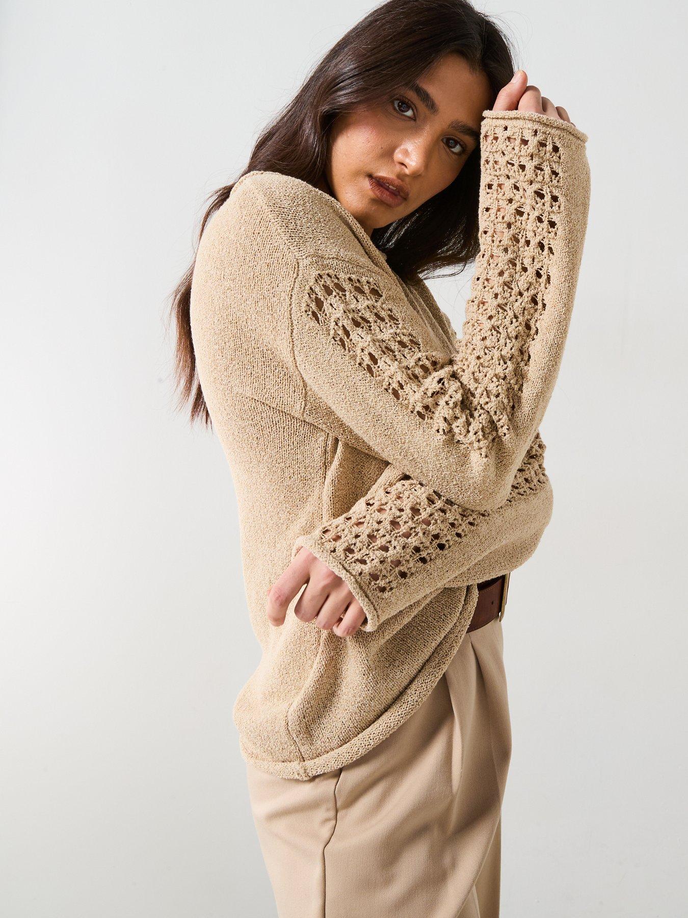 v-by-very-wide-neck-sleeve-detail-textured-jumper-beigedetail