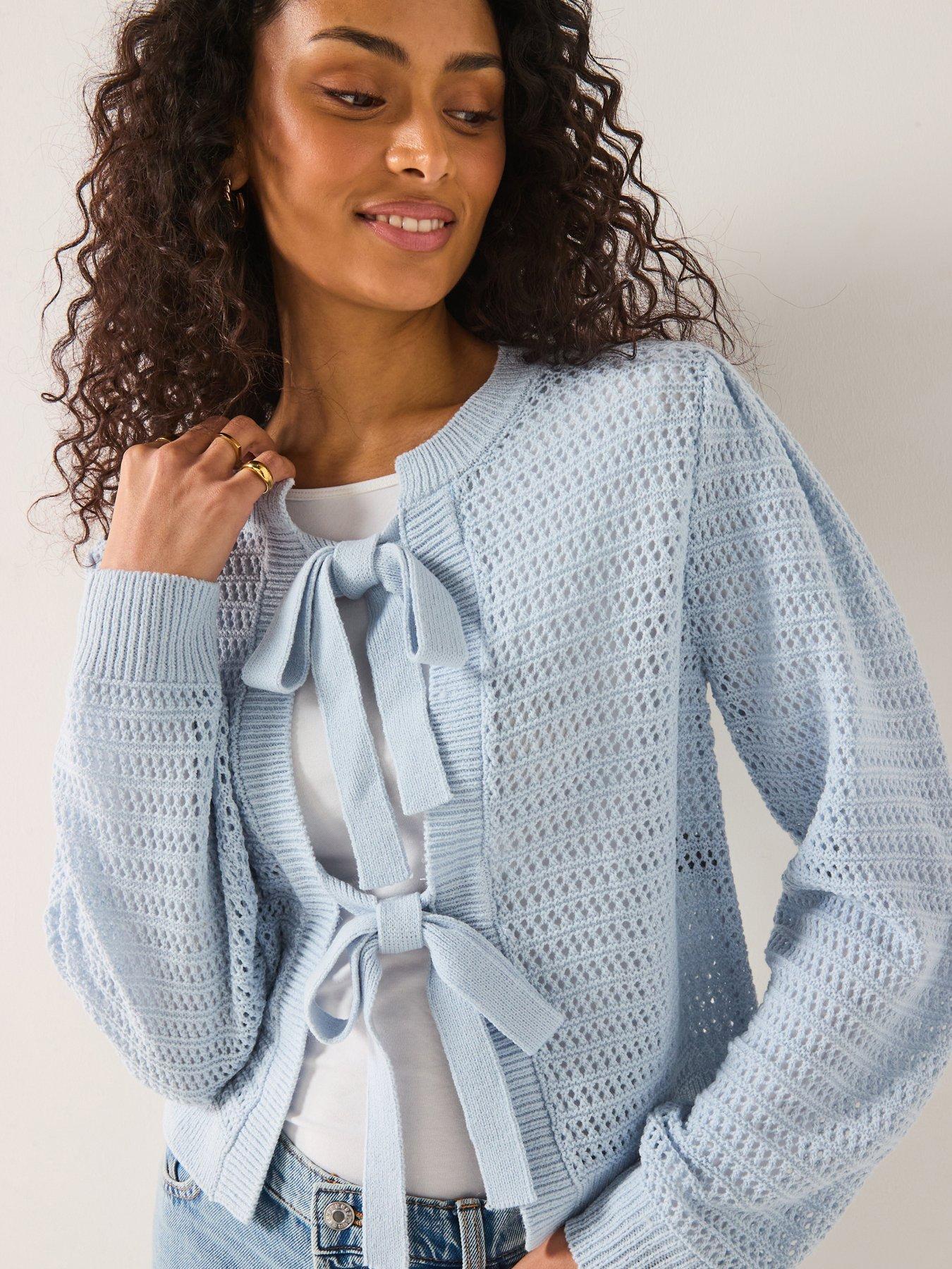 v-by-very-bow-front-open-stitch-cardigan-light-blue