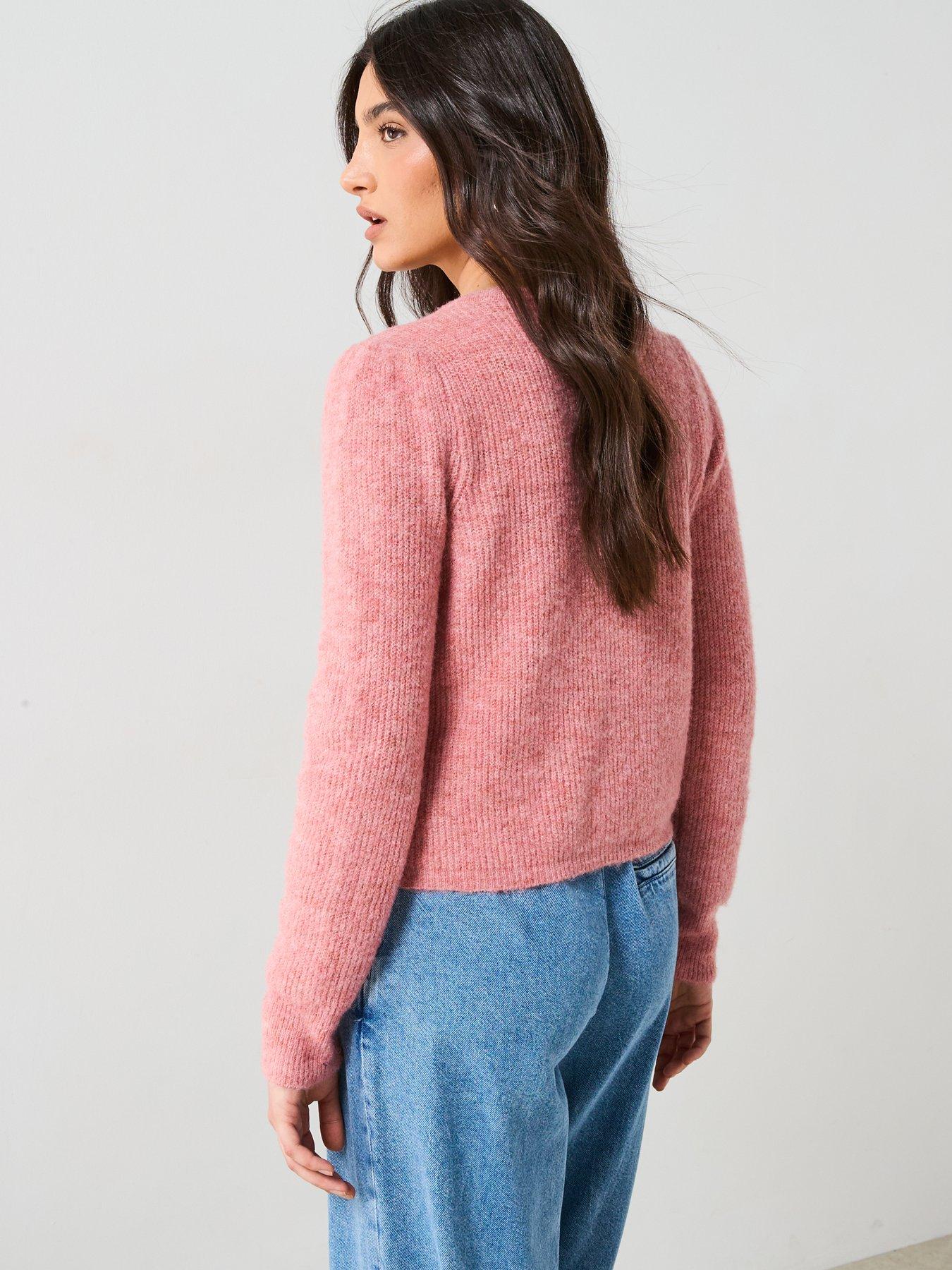 v-by-very-crew-neck-rosette-detail-cardigan-with-wool-pinkstillFront