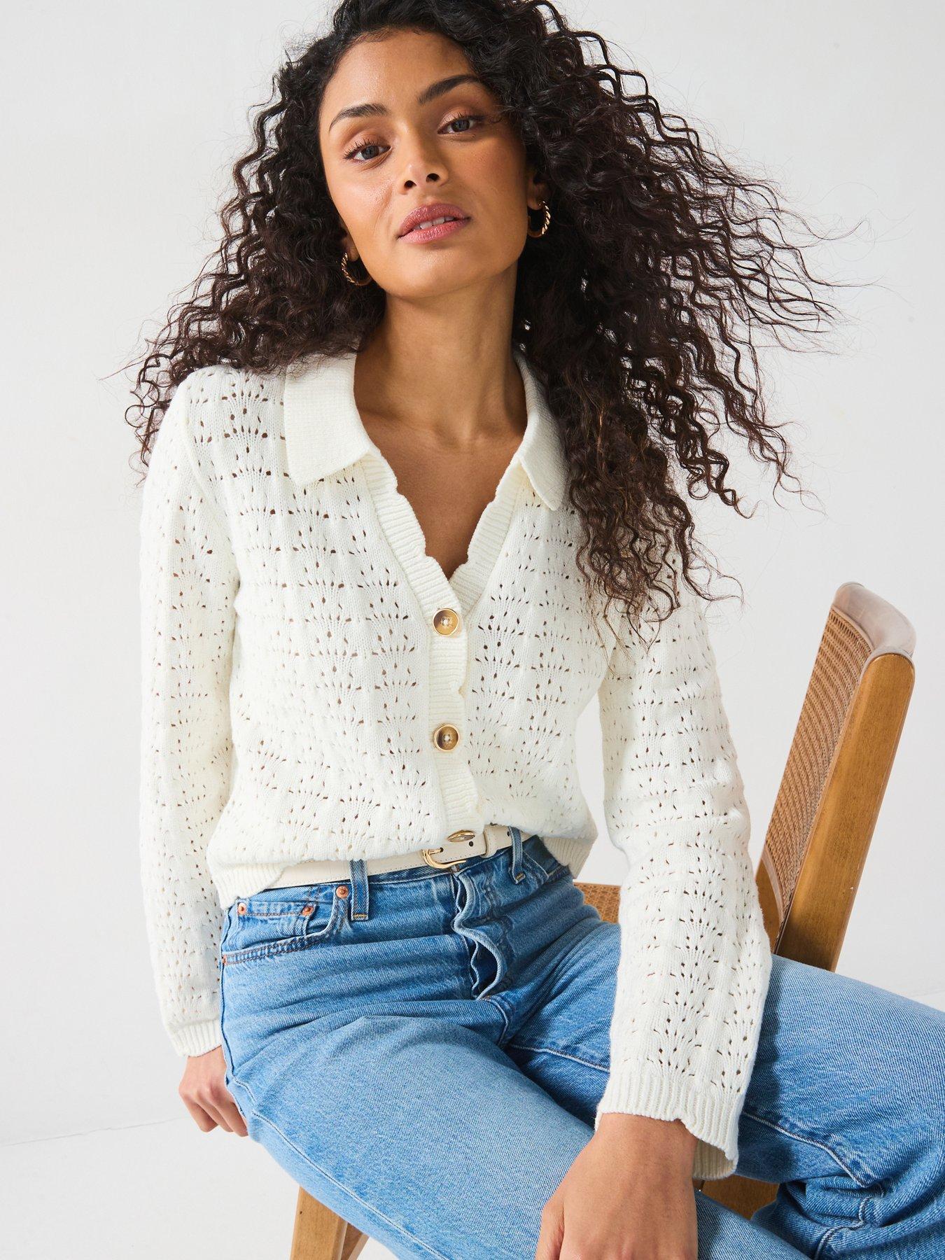 v-by-very-pointelle-collared-cardigan-cream