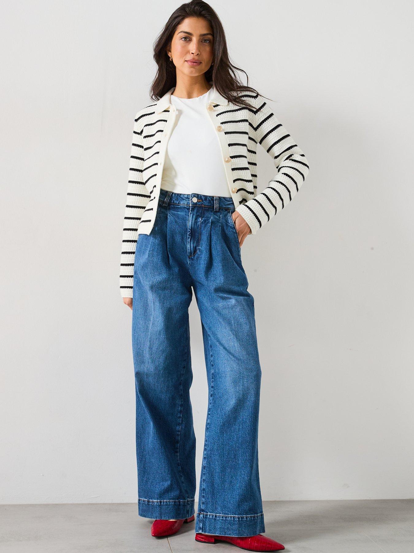 Image 3 of 6 of V by Very Cotton Rich Textured Collared Striped Cardigan - Mono