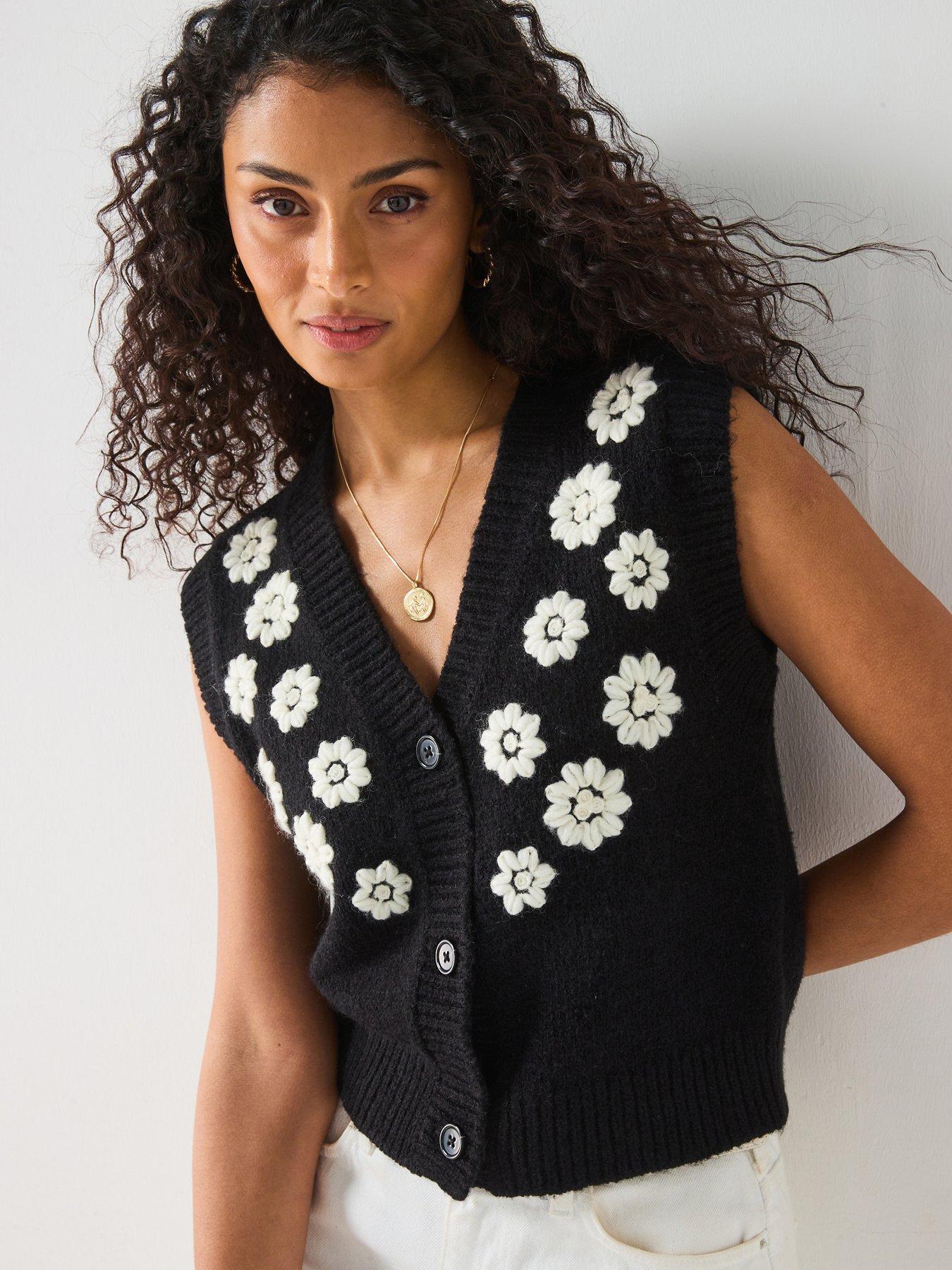 v-by-very-embroidered-flower-button-through-vest-black