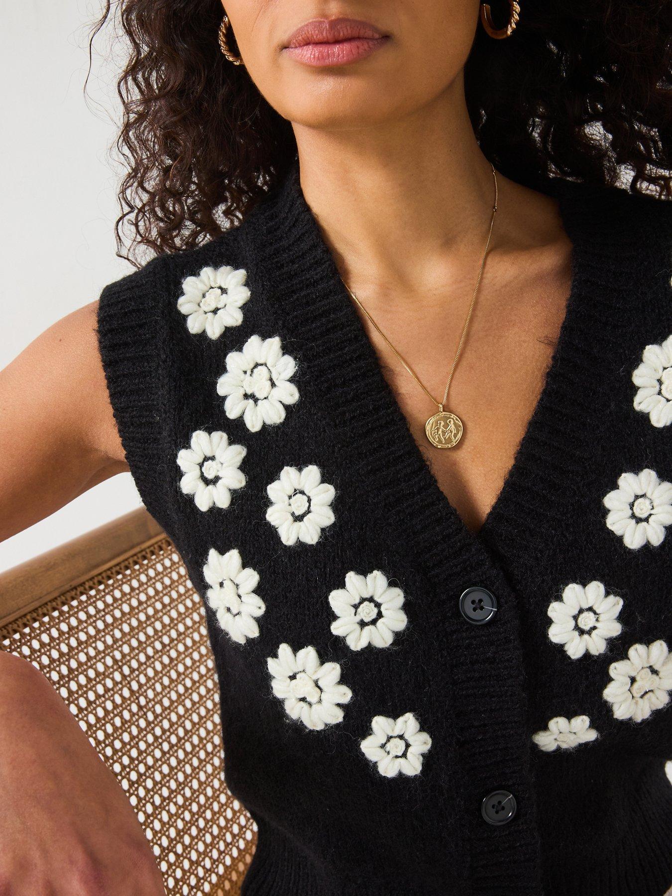 v-by-very-embroidered-flower-button-through-vest-blackdetail