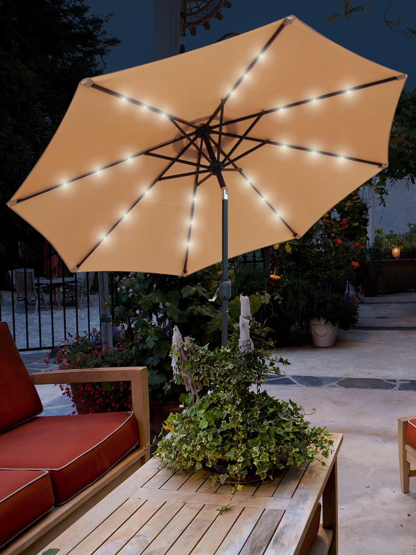 undefined GlamHaus Solar LED Tilting Khaki Sand Garden Parasol Umbrella 2.7M
