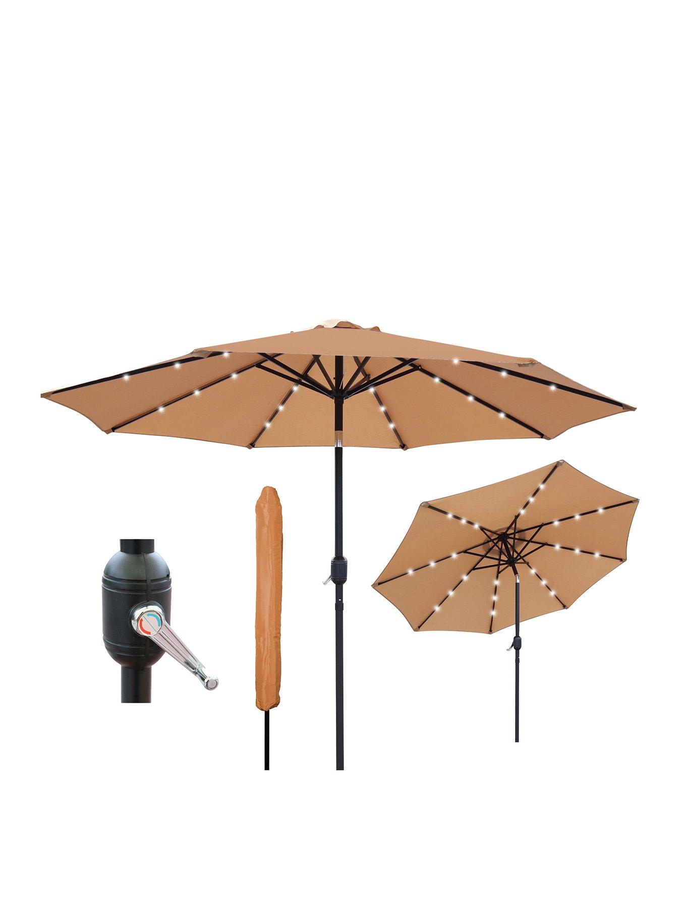 Image 2 of 6 of Glamhaus GlamHaus Solar LED Tilting Khaki Sand Garden Parasol Umbrella 2.7M