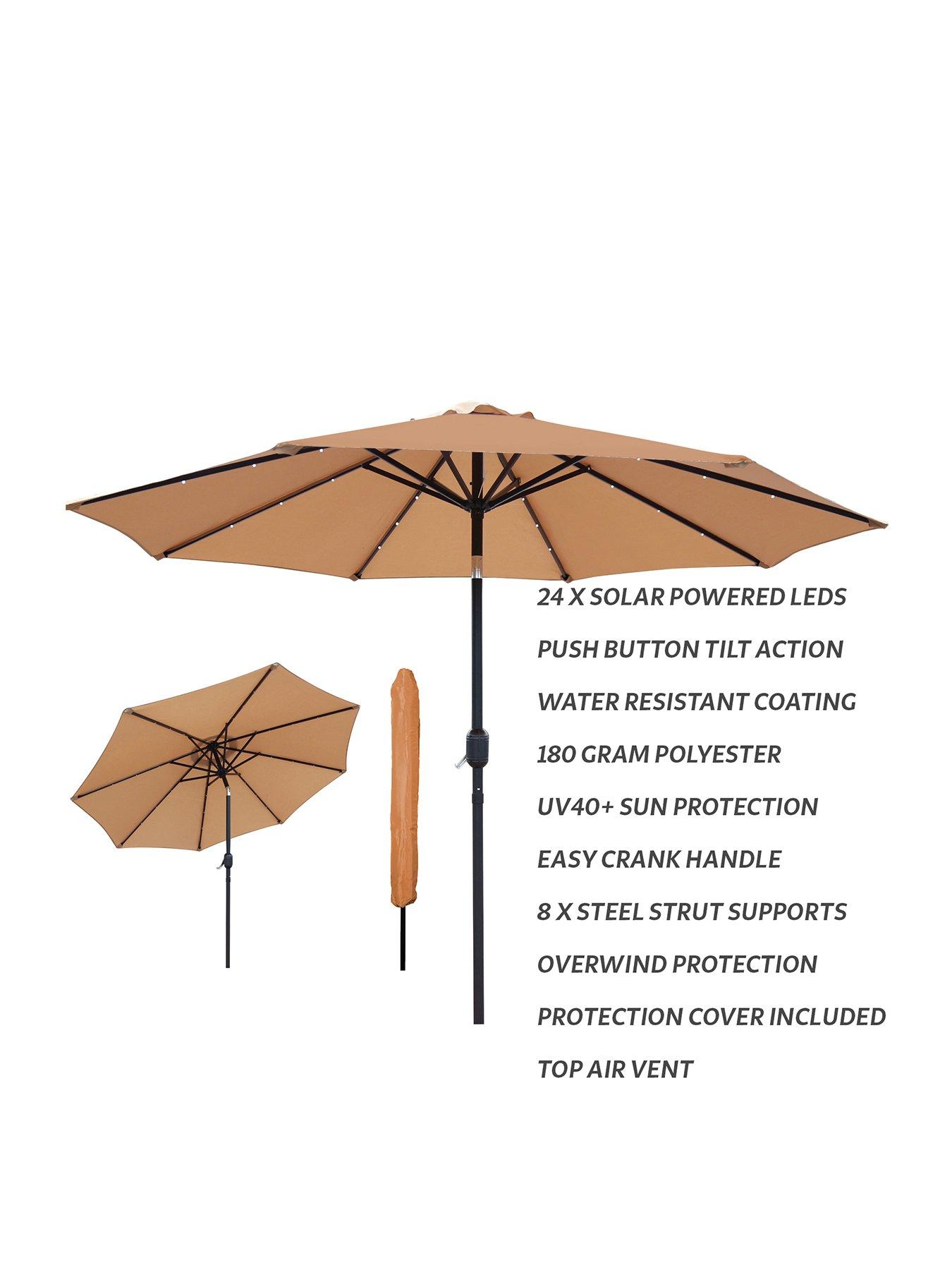 Image 3 of 6 of Glamhaus GlamHaus Solar LED Tilting Khaki Sand Garden Parasol Umbrella 2.7M