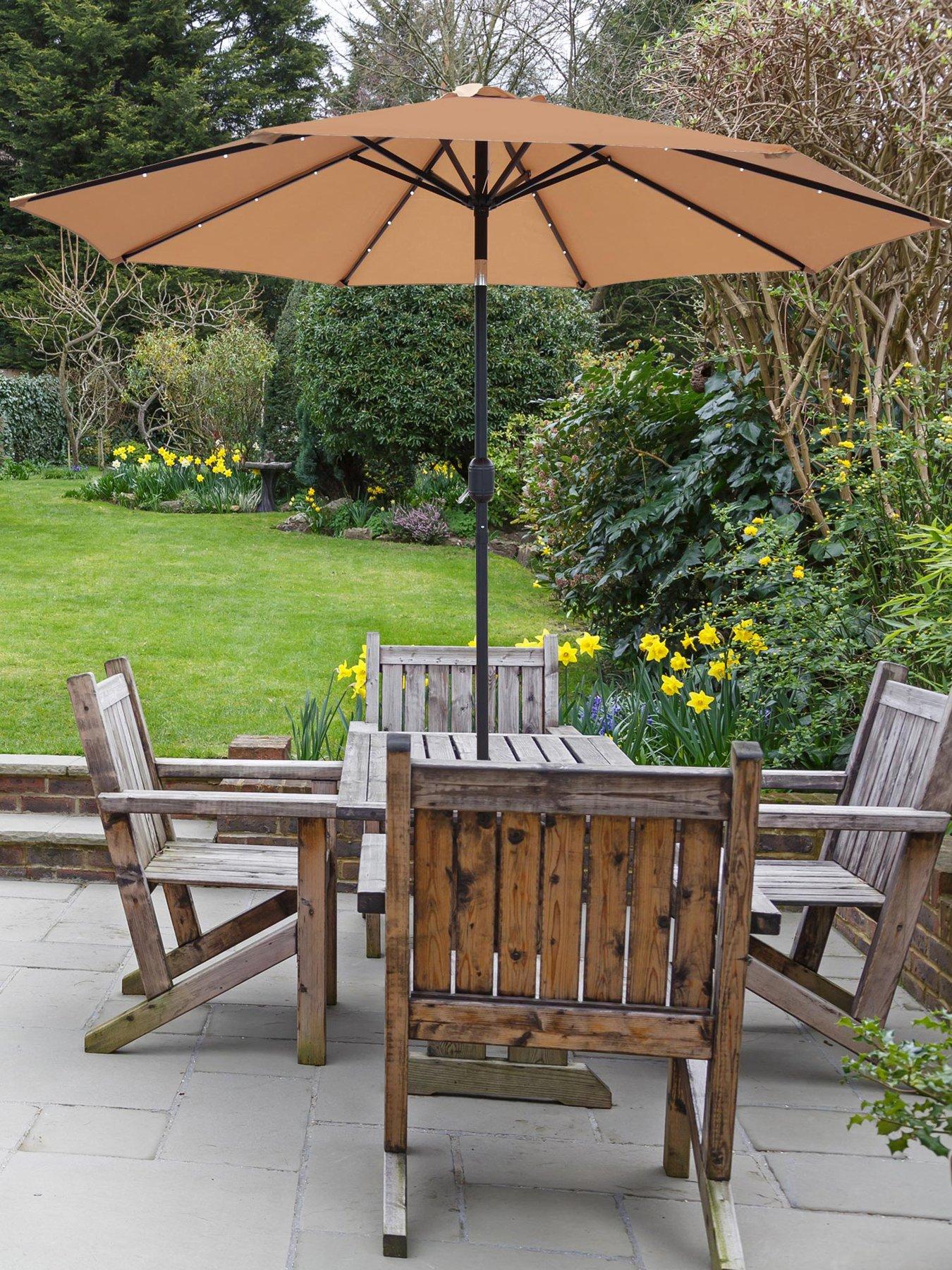 Image 5 of 6 of Glamhaus GlamHaus Solar LED Tilting Khaki Sand Garden Parasol Umbrella 2.7M