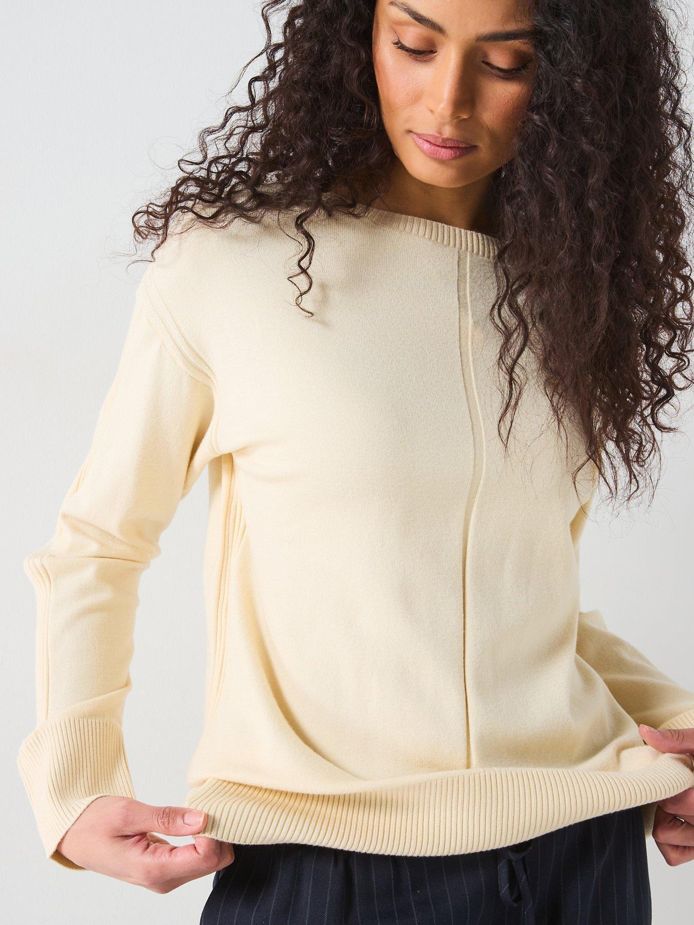 Image of Everyday Dropped Hem Batwing Longline Jumper - Natural