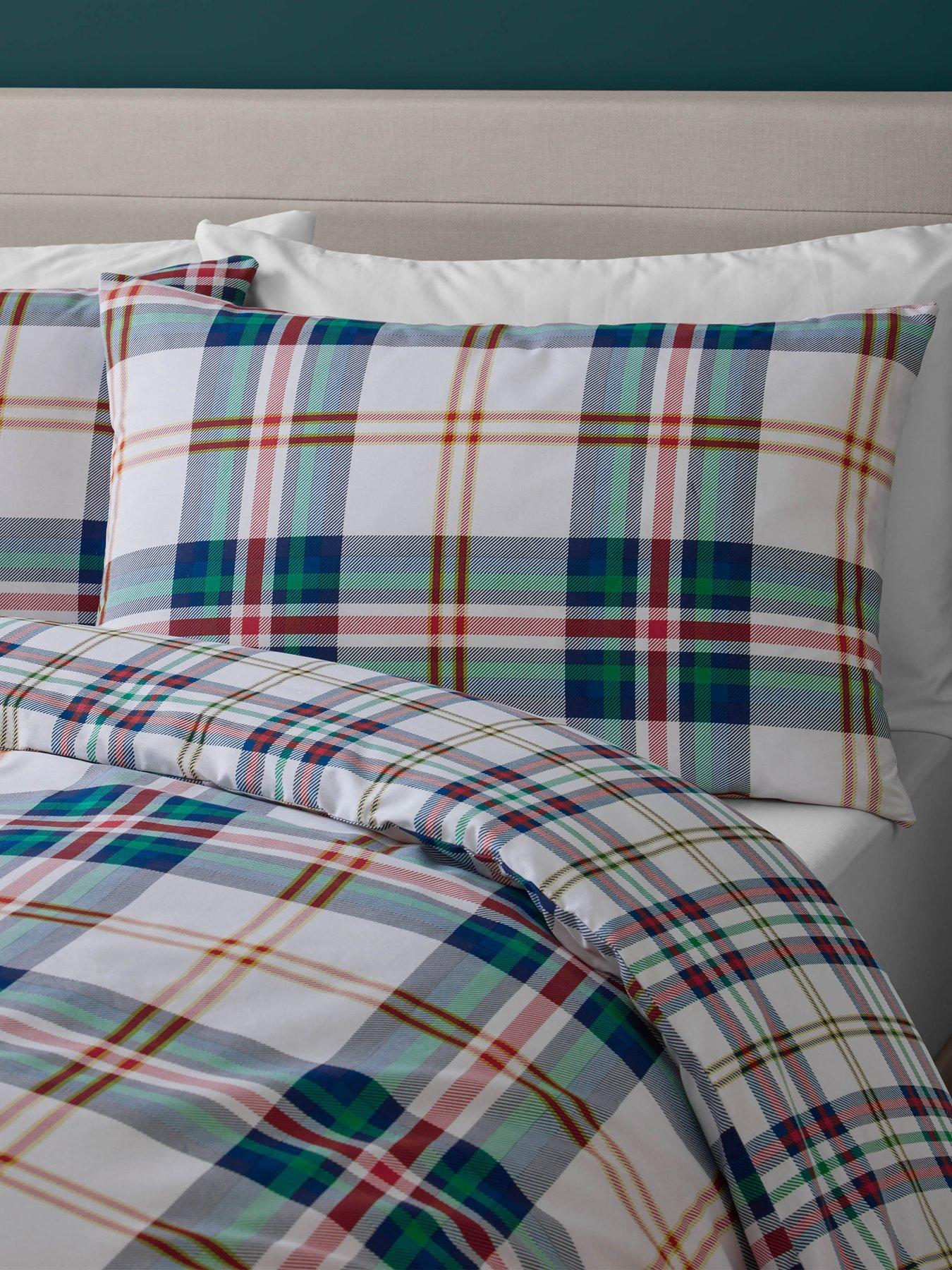 catherine-lansfield-kelso-check-green-reversible-duvet-cover-setoutfit