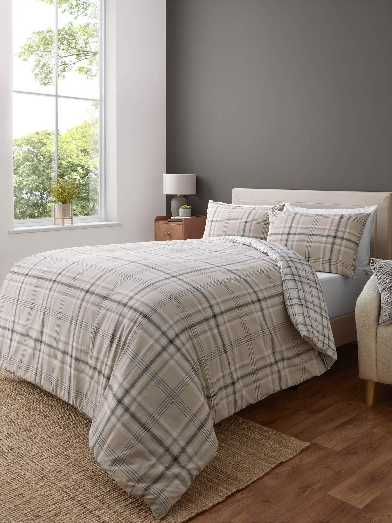 catherine-lansfield-kelso-check-natural-reversible-duvet-cover-set