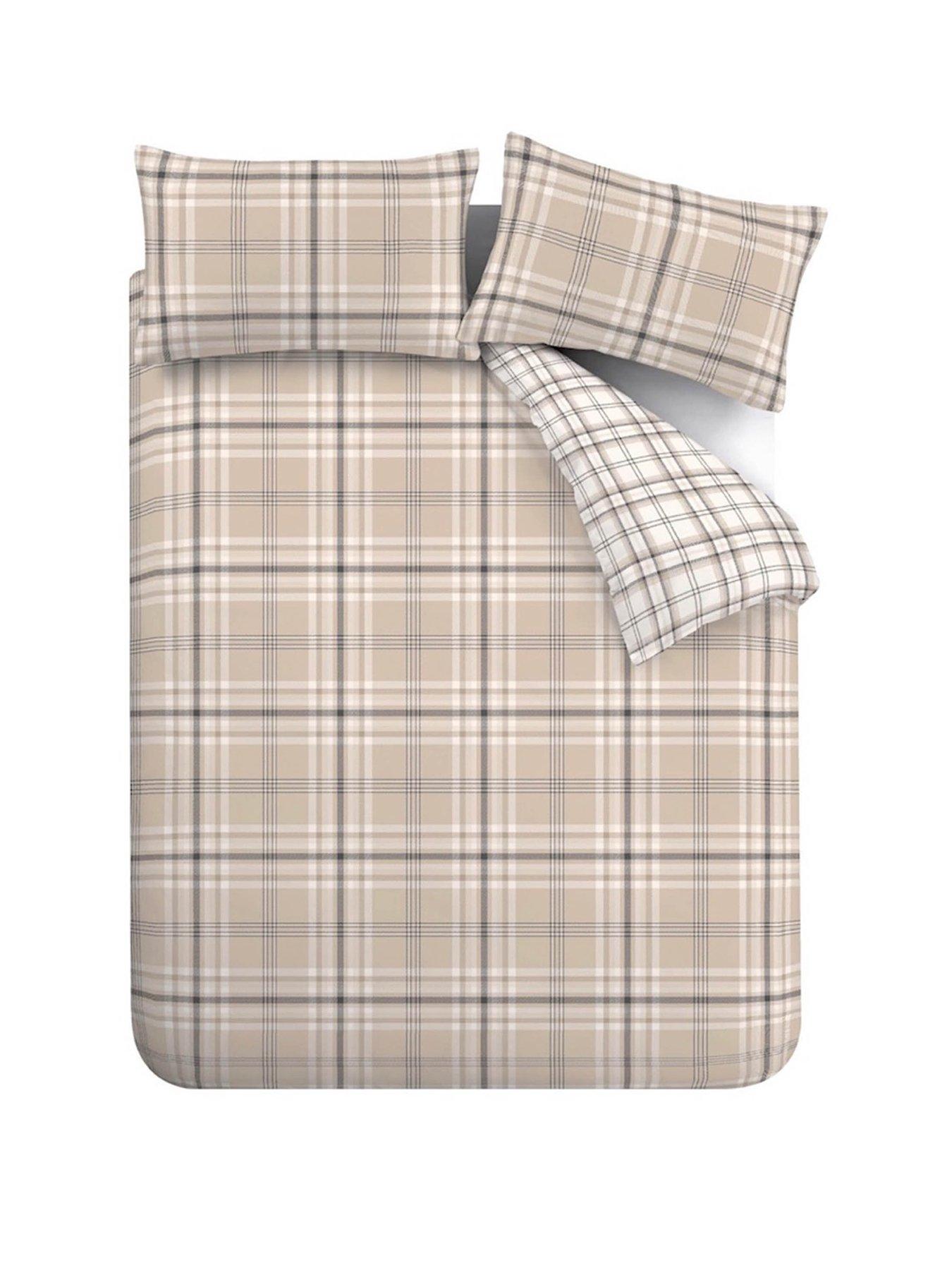 catherine-lansfield-kelso-check-natural-reversible-duvet-cover-setstillFront