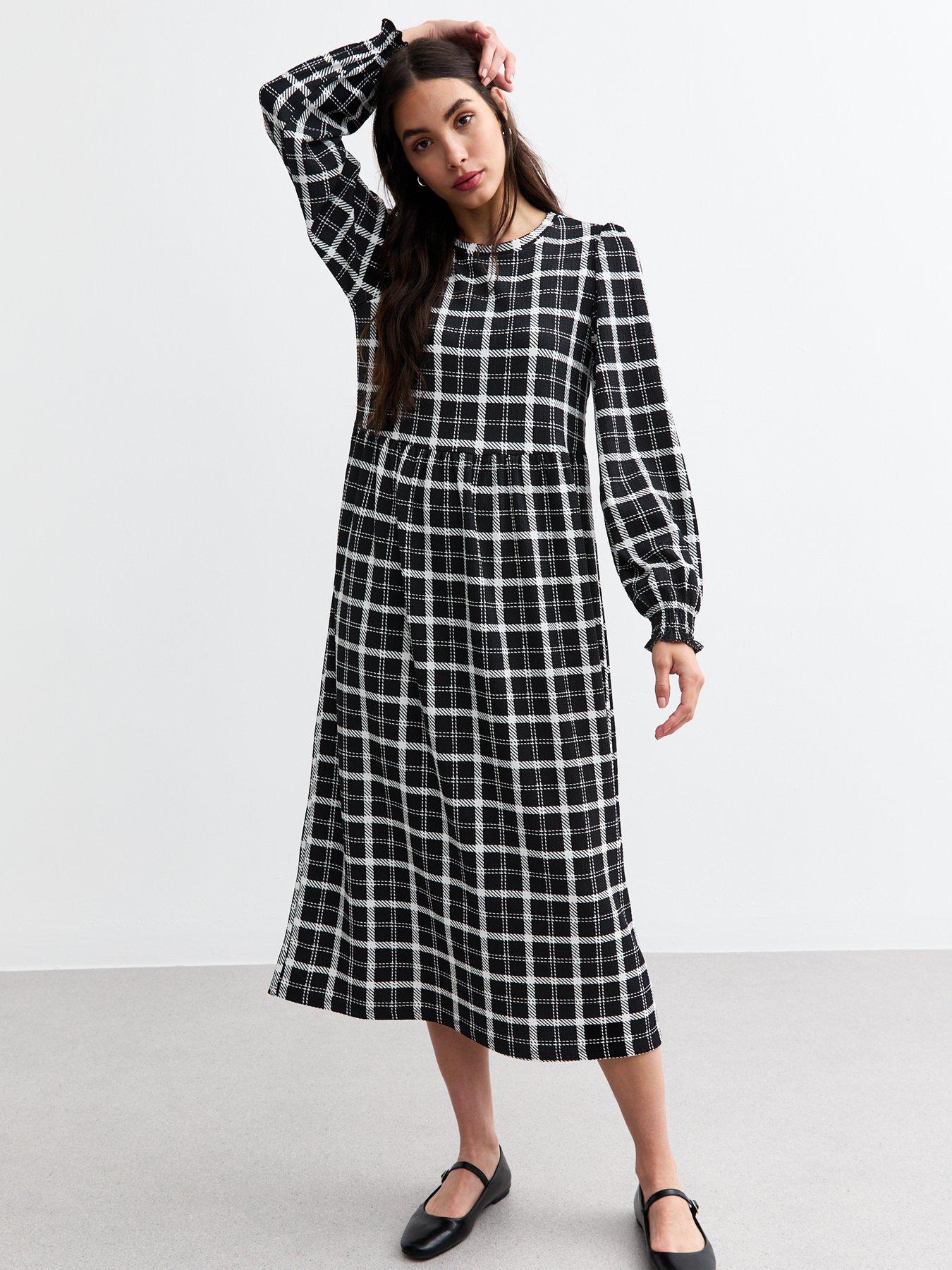 new-look-checked-crinkled-long-sleeve-midi-smock-dress-blackback