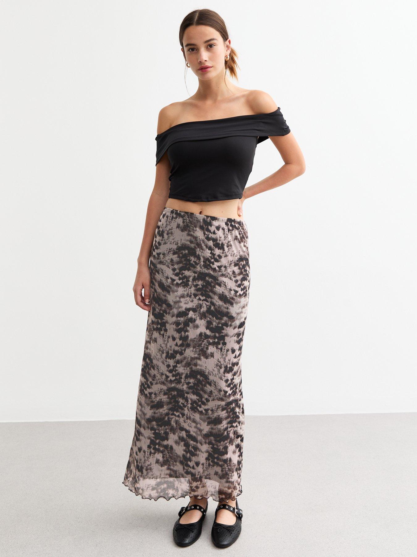 undefined Abstract Mesh Midi Skirt - Grey