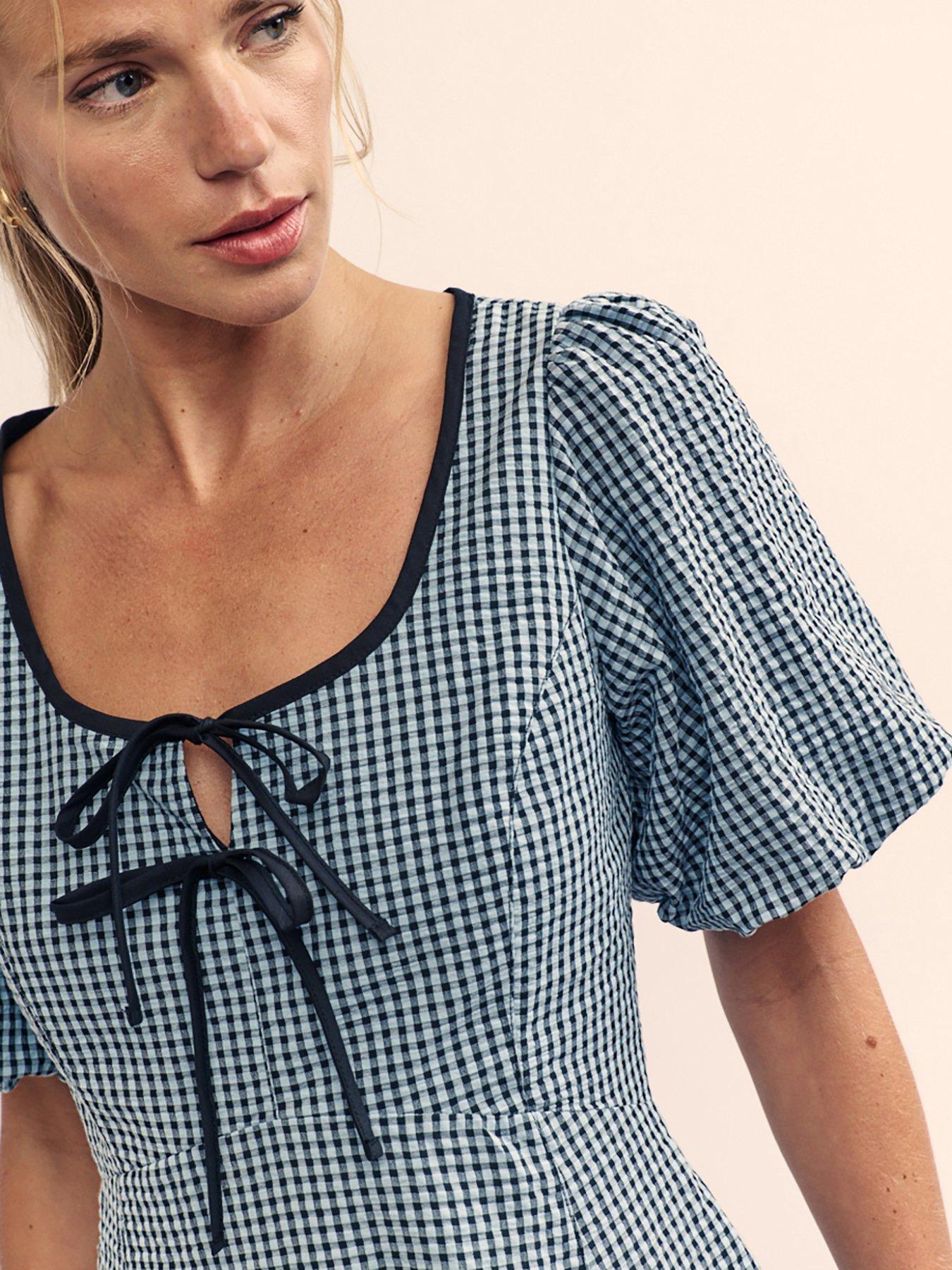 nobodys-child-gingham-print-puff-sleeve-midi-dress-blackback