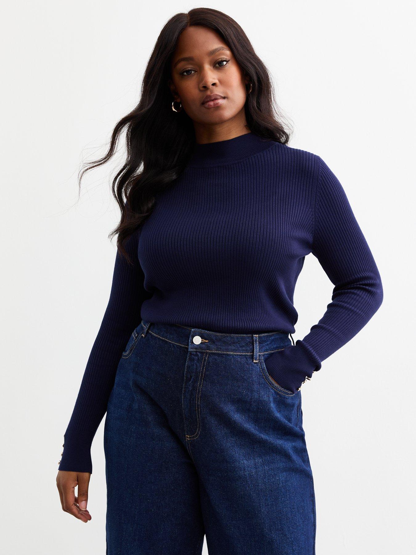 new-look-curves-button-detail-rib-knitted-jumper-navy