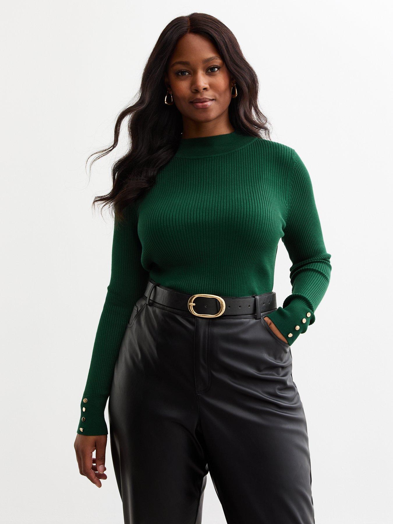 new-look-curves-dark-green-button-detail-rib-knitted-jumper-dark-green