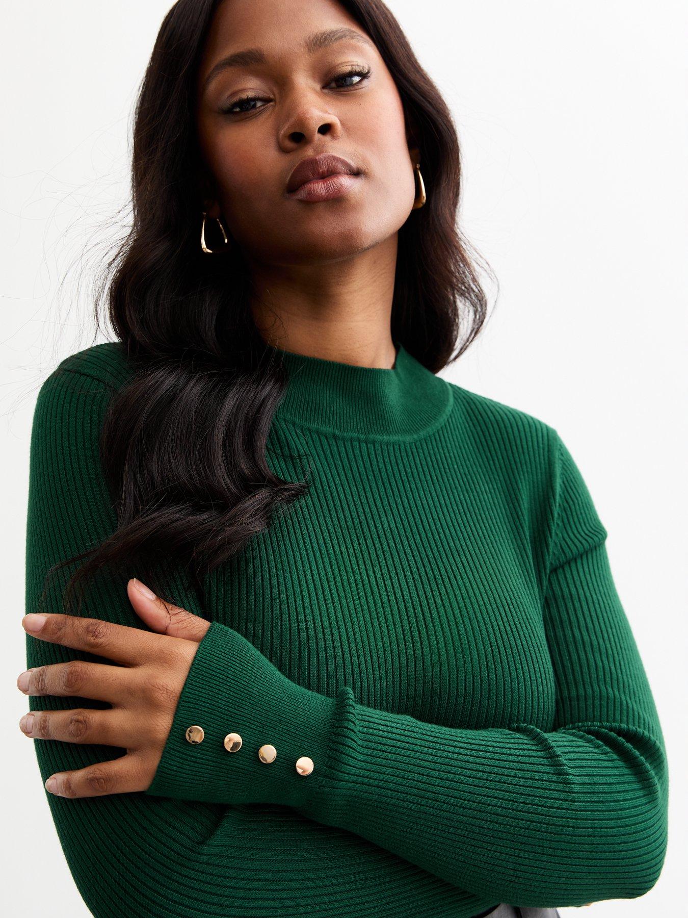 new-look-curves-dark-green-button-detail-rib-knitted-jumper-dark-greenoutfit