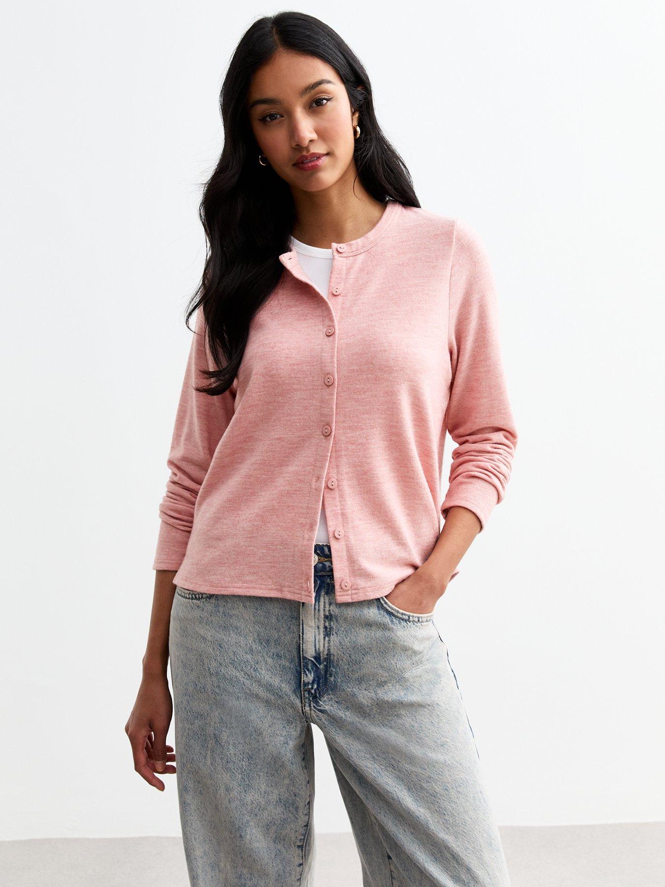 new-look-pink-soft-touch-crew-neck-cardigan