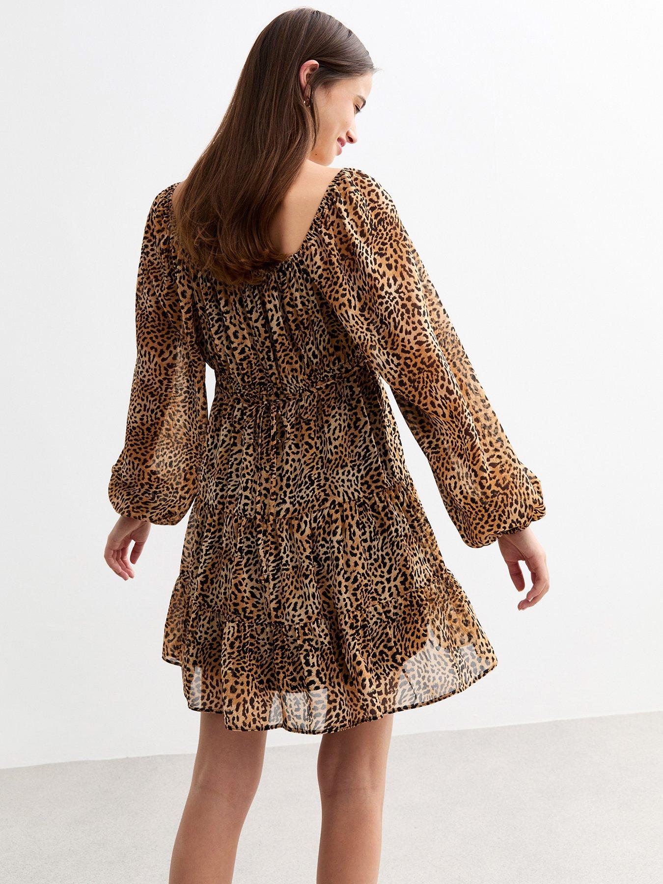 new-look-chiffon-leopard-print-mini-smock-dress--nbspbrownstillFront