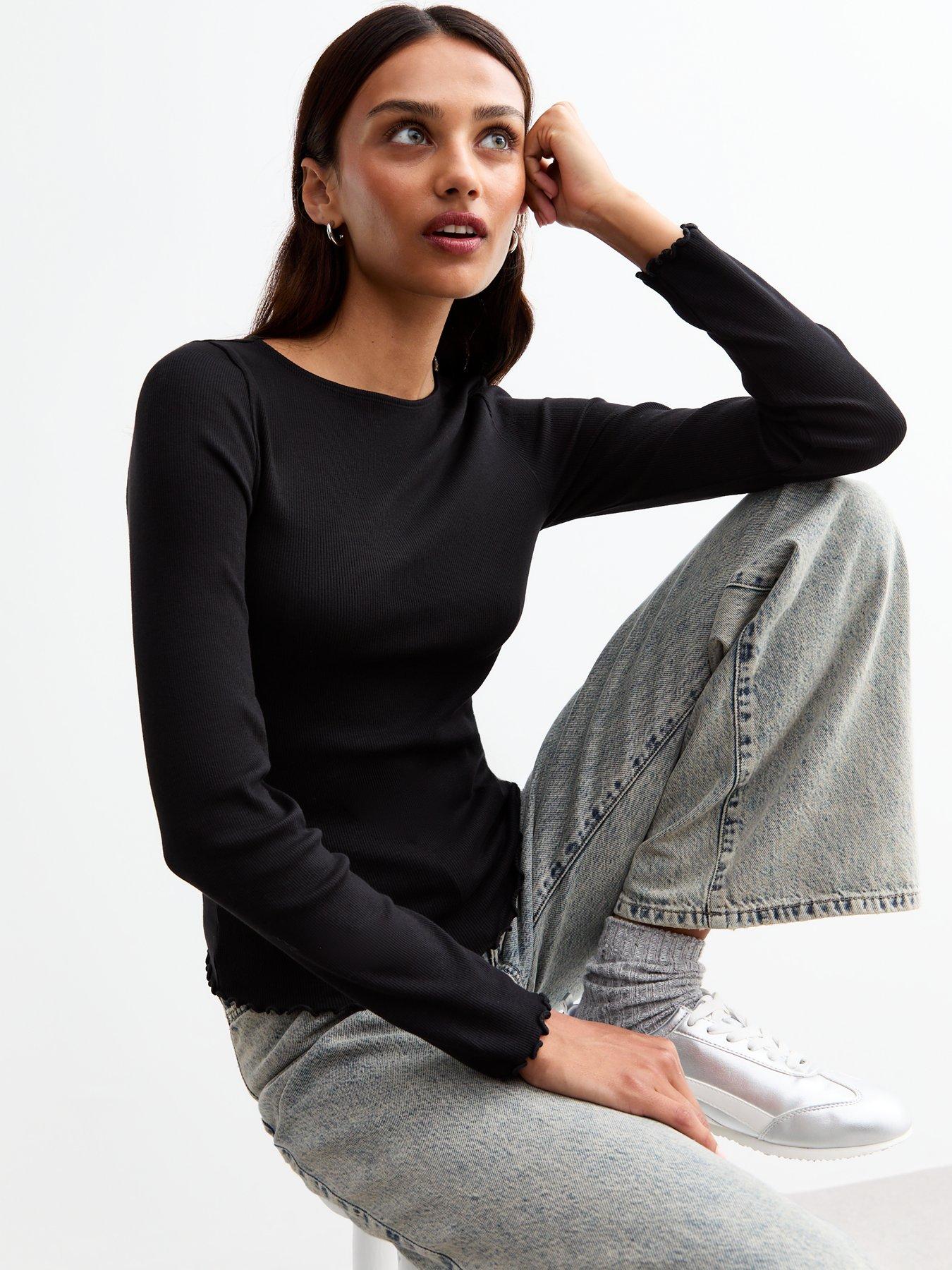 new-look-ribbed-crew-neck-long-sleeved-top-black