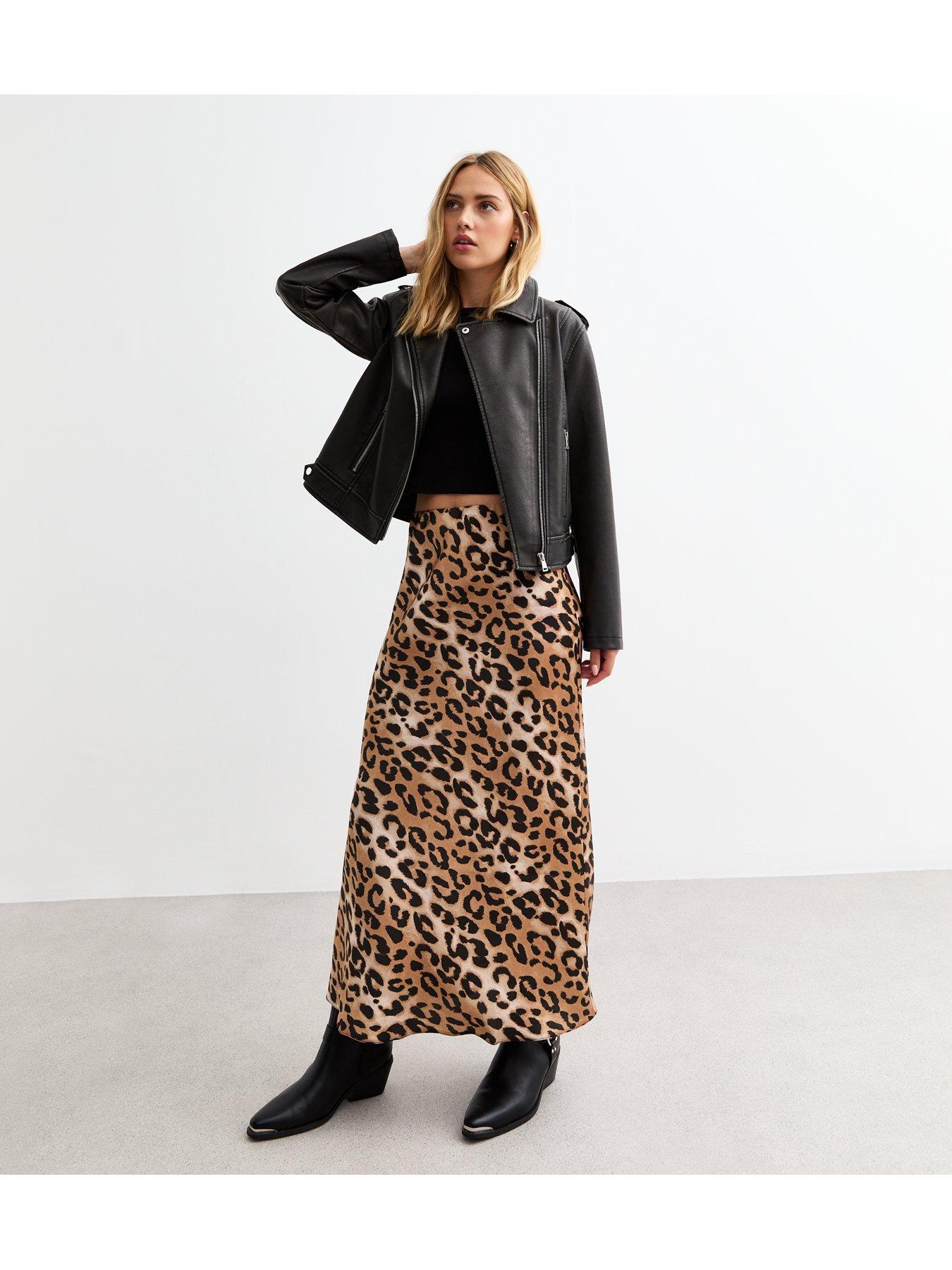 new-look-brown-animal-print-satin-midi-skirtback